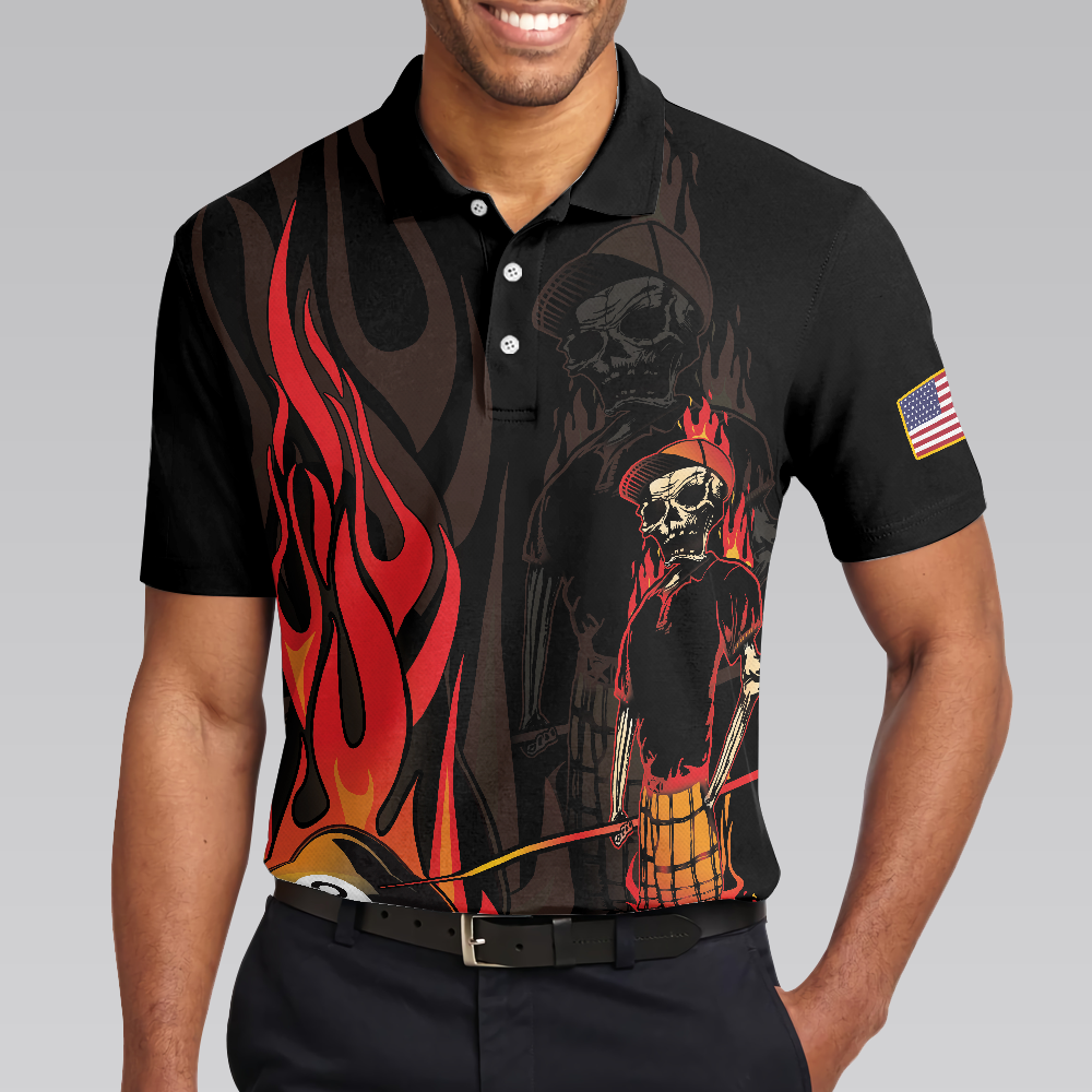 Mr Bones 8 Ball American Flag Billiards Skull Short Sleeve Polo Shirt, Cool Skeleton Billiards Shirt For Men - Hyperfavor