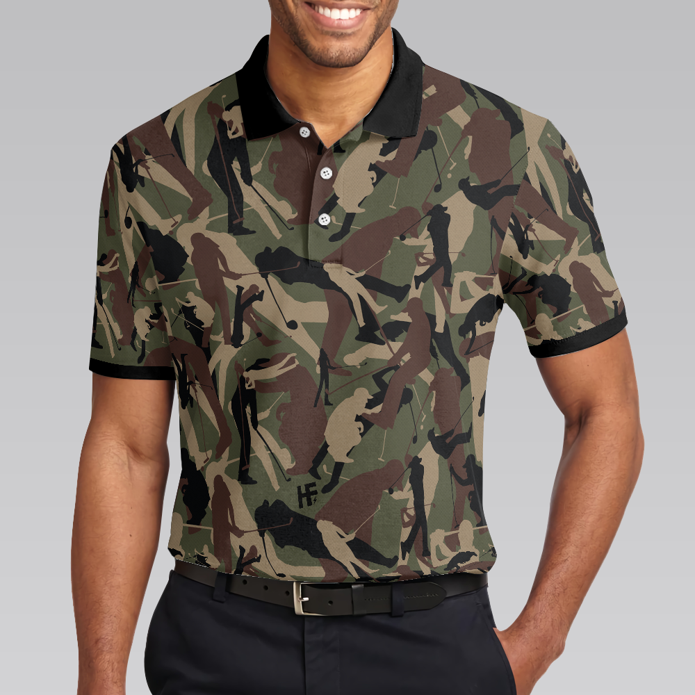 Golf Camouflage Pattern Golf Polo Shirt, Military Golfing Polo Shirt, Camo Golf Shirt For Men - Hyperfavor