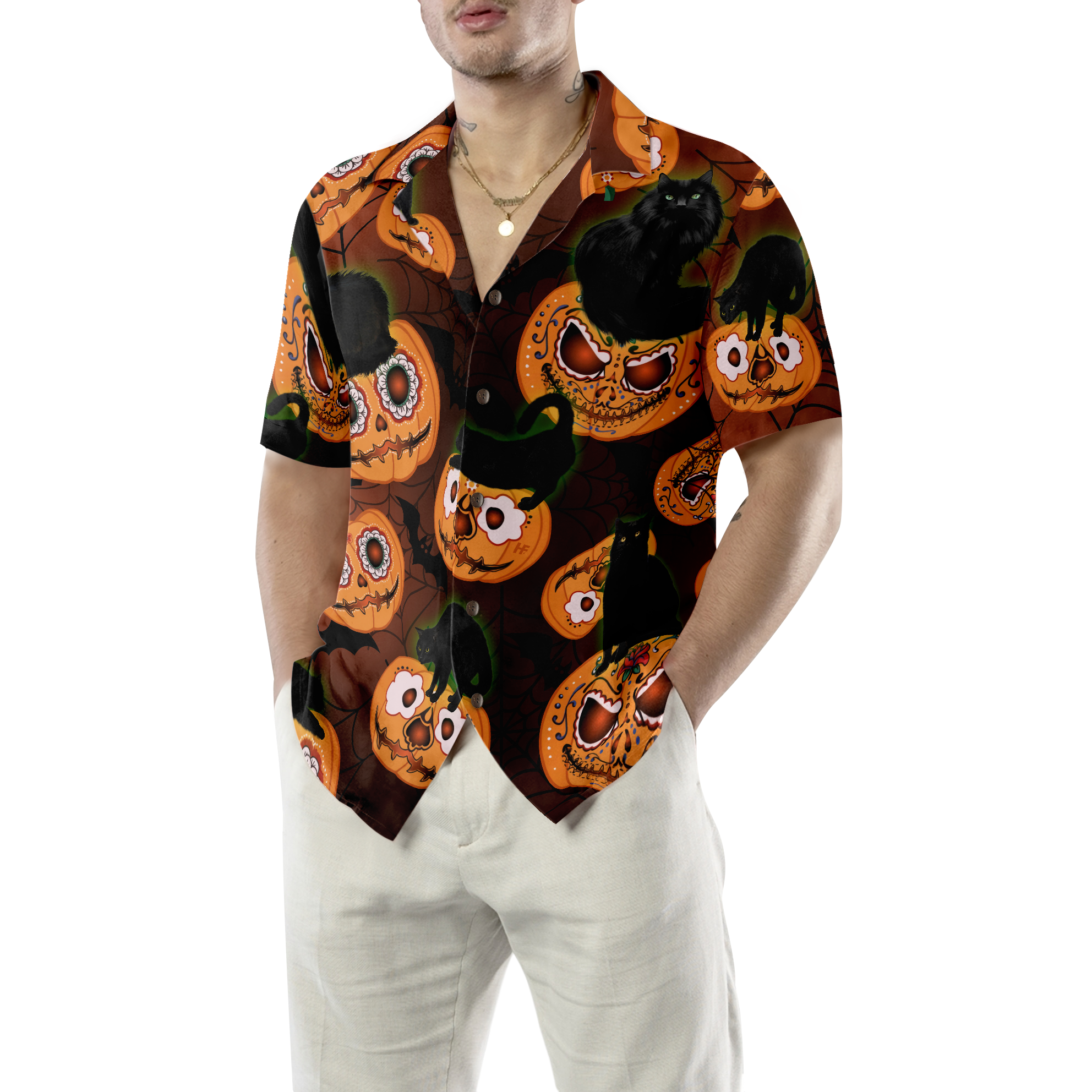 Black Cats Are Awesome For Halloween Hawaiian Shirt - Hyperfavor