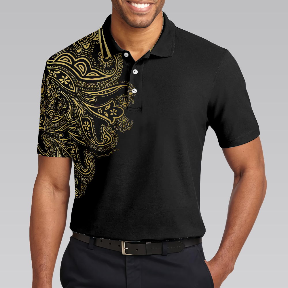 Personalized Golden Floral Paisley Golf Polo Shirt - Hyperfavor