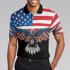 Billiards American Eagle Polo Shirt, Cool American Flag Billiards Shirt For Men, Best Billiards Gift Idea - Hyperfavor