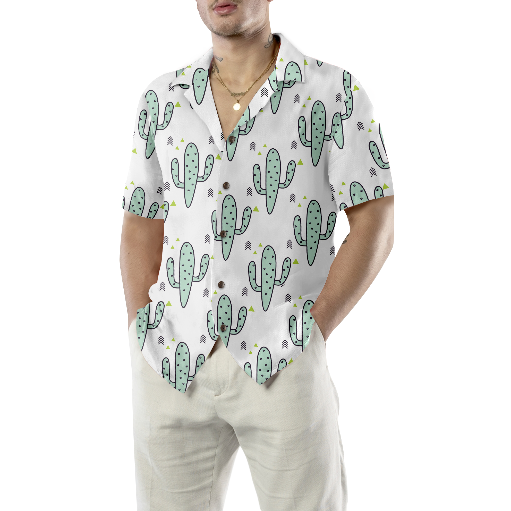 Green Mint Cactuses Hawaiian Shirt - Hyperfavor