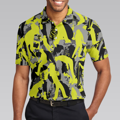 Golf Camo Light Green Pattern Golf Polo Shirt, Yellow Silhouette Golfing Polo Shirt, Camouflage Golf Shirt For Men - Hyperfavor