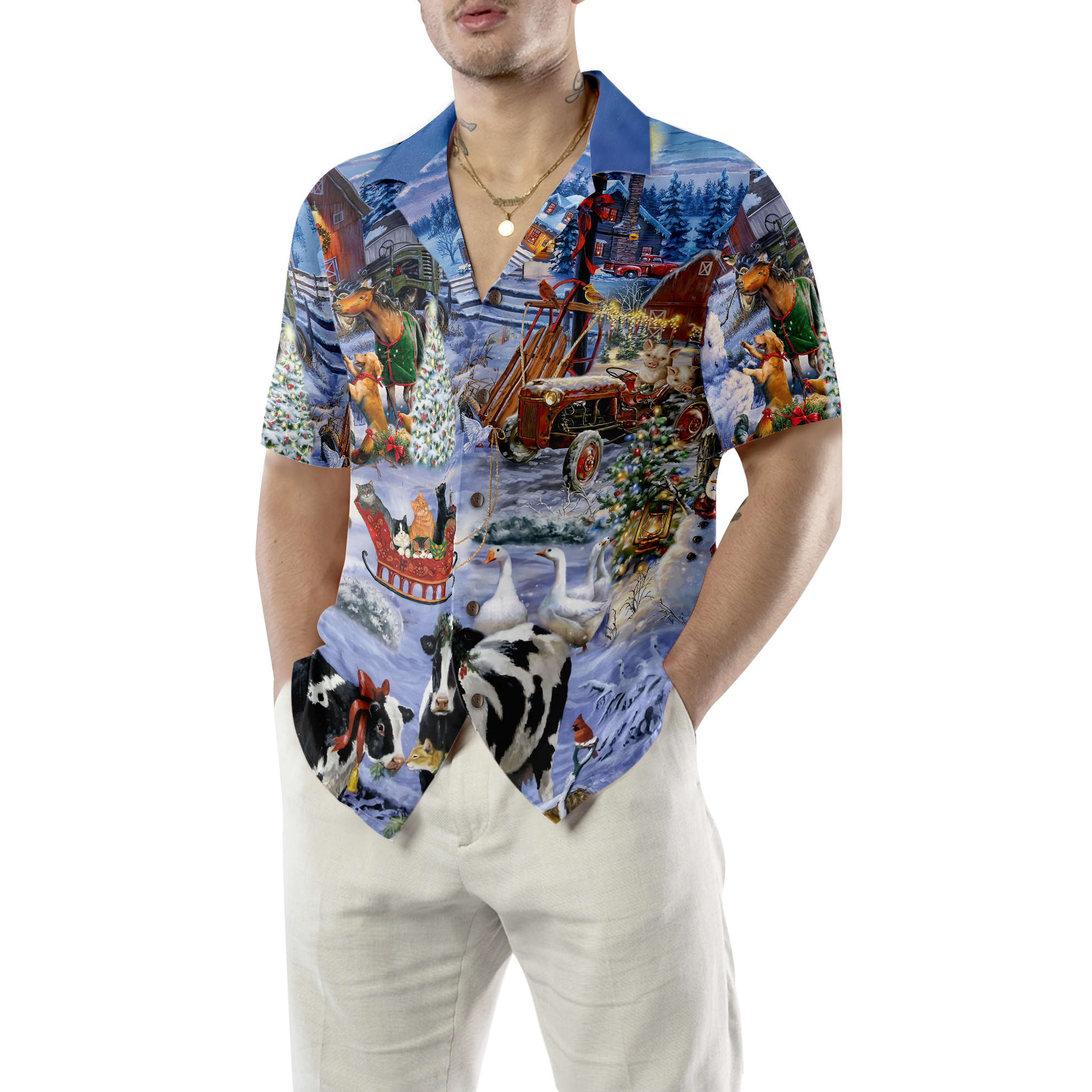 BEAUTIFUL FARM ON CHRISTMAS Hawaiian Shirt - Hyperfavor