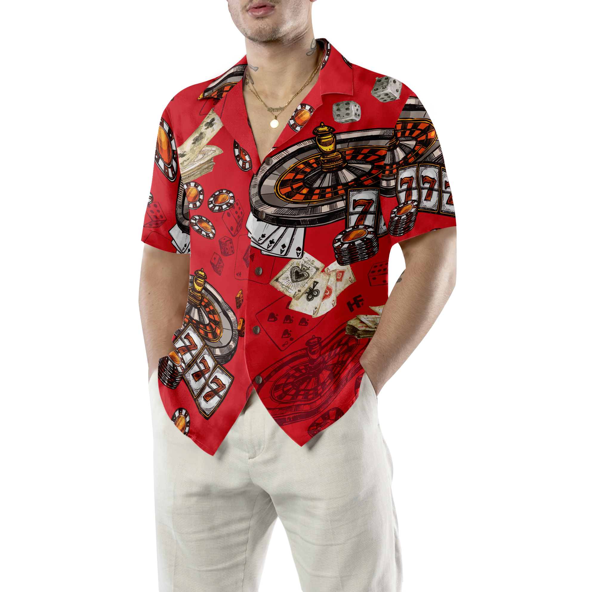 Casino Pattern Red Background Hawaiian Shirt - Hyperfavor