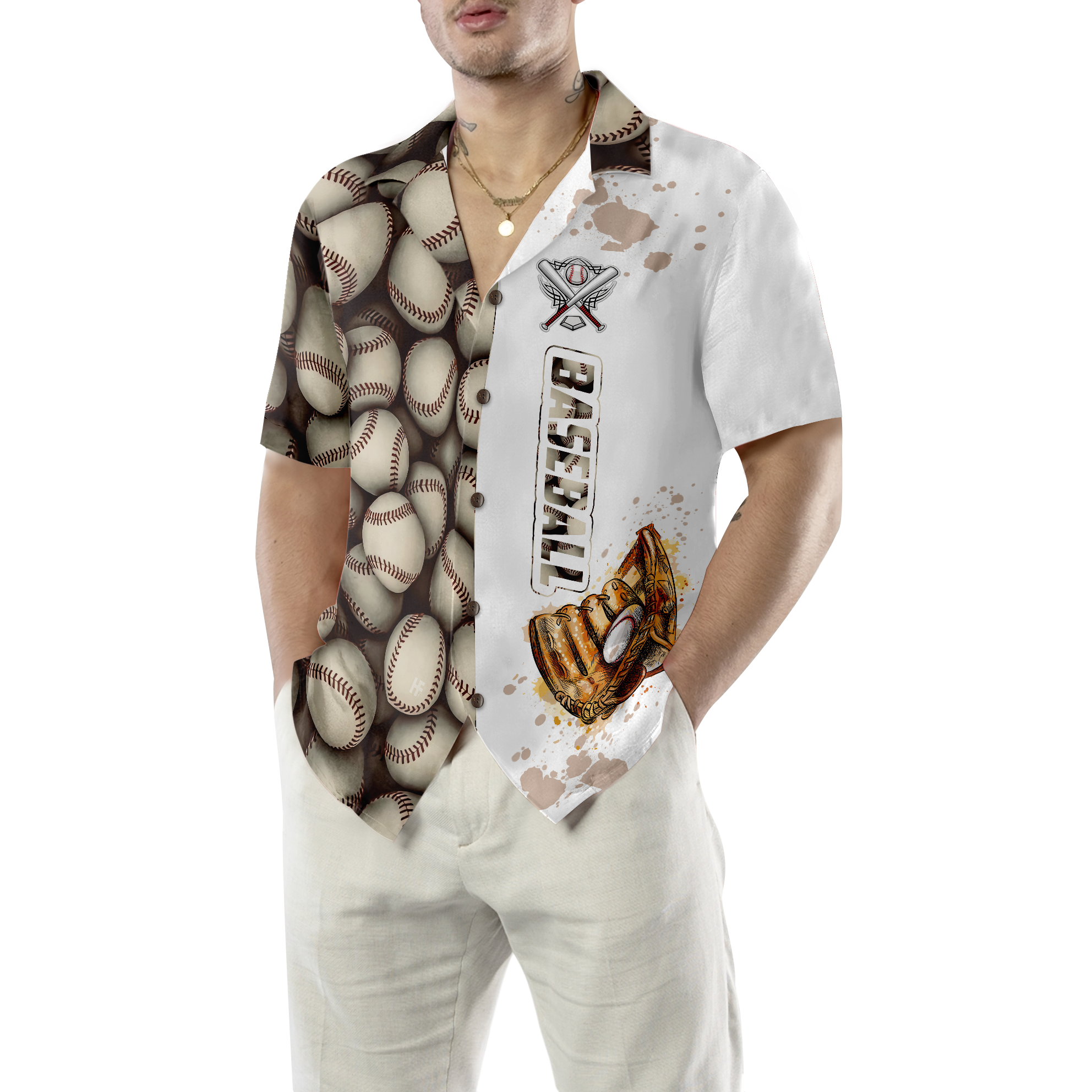 Baseball Pattern And Logo Hawaiian Shirt - Hyperfavor