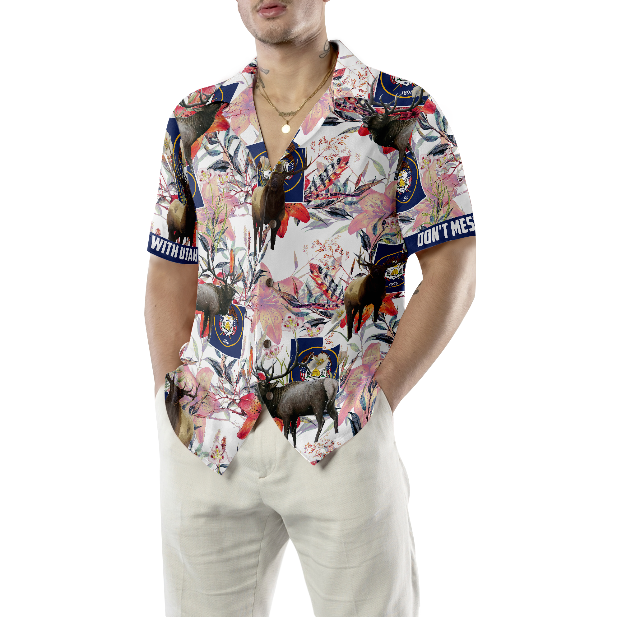 Utah Elk And The Sego Lily Hawaiian Shirt - Hyperfavor