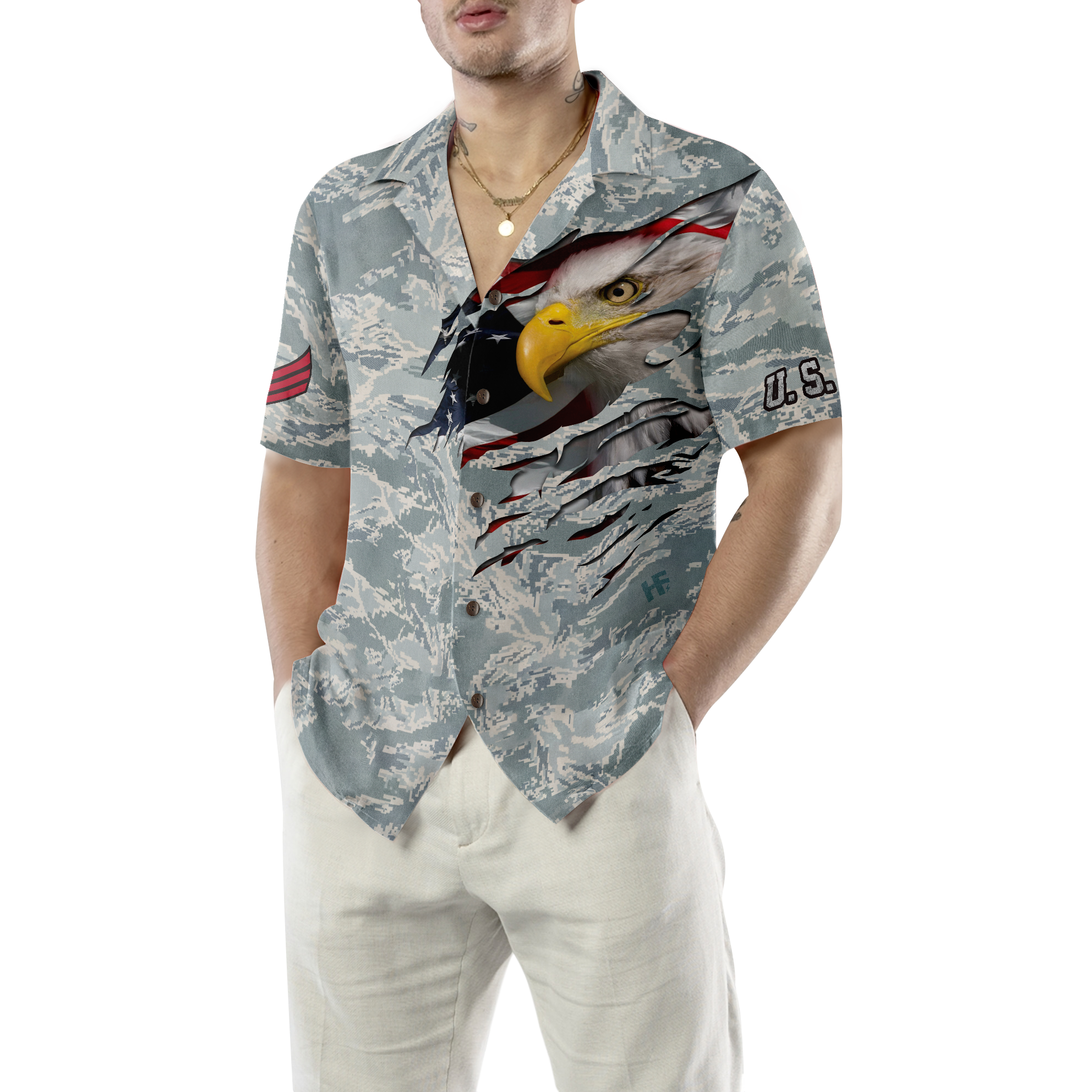 Veteran Proud US Airforce Camouflage Hawaiian Shirt - Hyperfavor