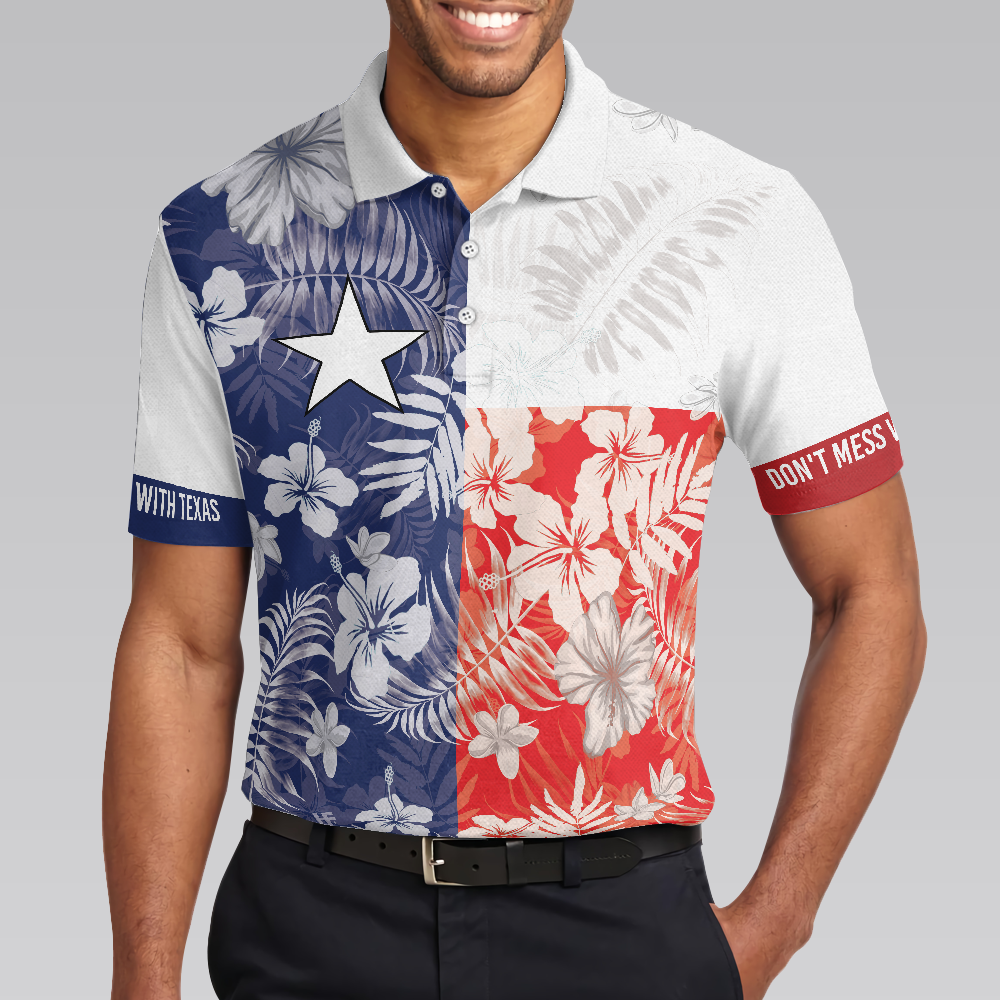 Don't Mess With Texas Flag Tropical Texas Polo Shirt, Texas Bluebonnet Shirt For Men - Hyperfavor