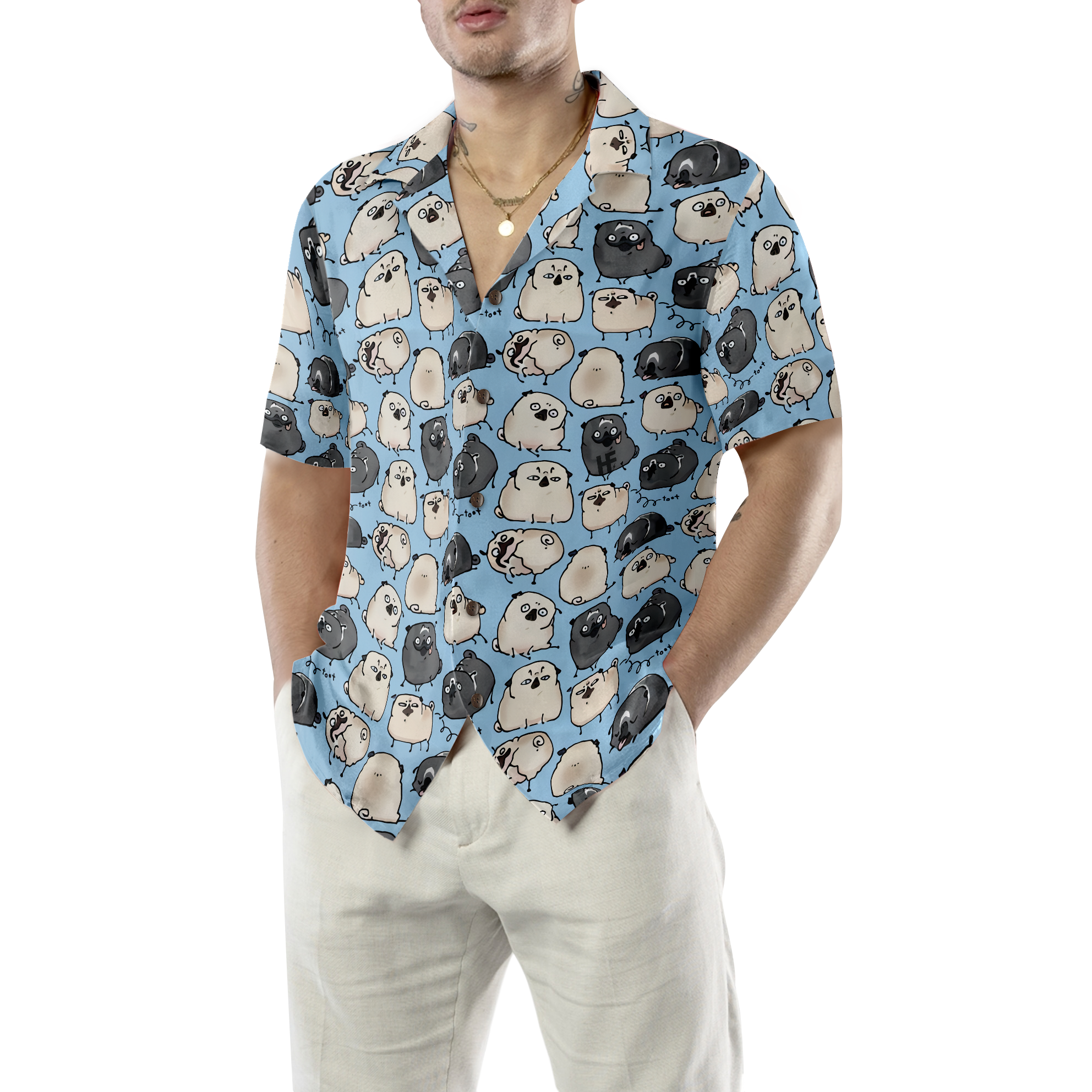 Pug Poses Blue Shirt For Men Hawaiian Shirt - Hyperfavor