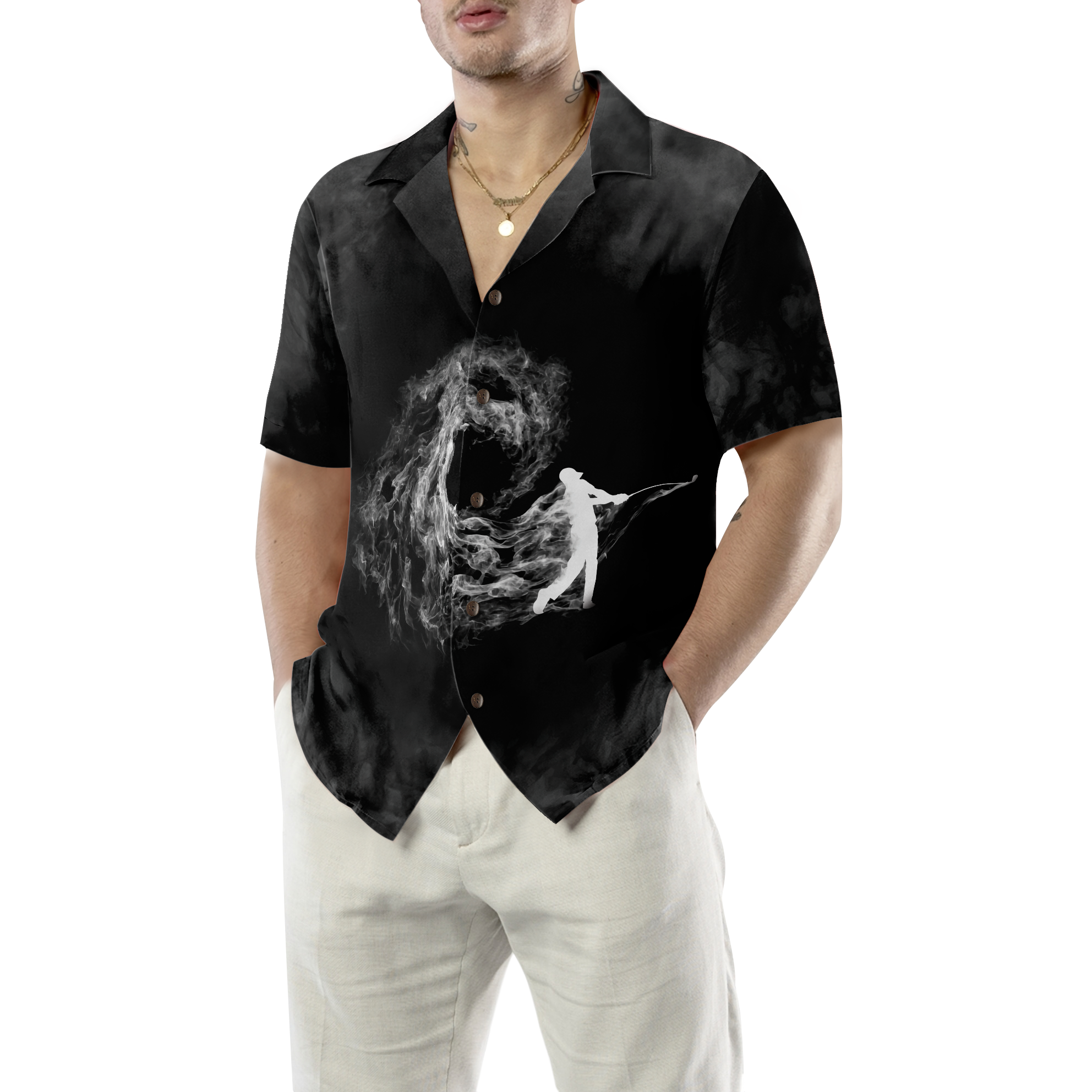 Golfer On Smoke Background Hawaiian Shirt - Hyperfavor