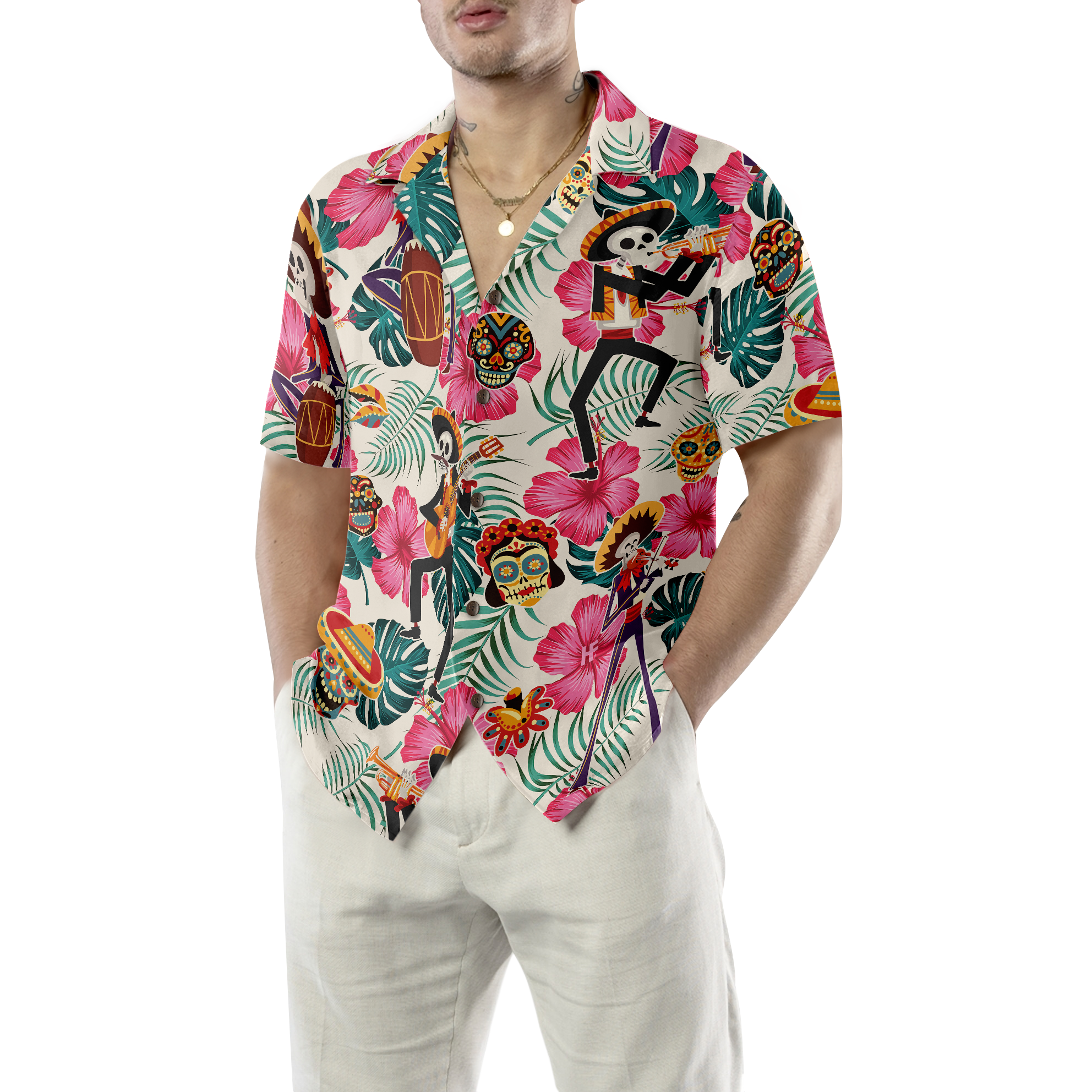 Skeleton In Mexican Costumes Hawaiian Shirt - Hyperfavor