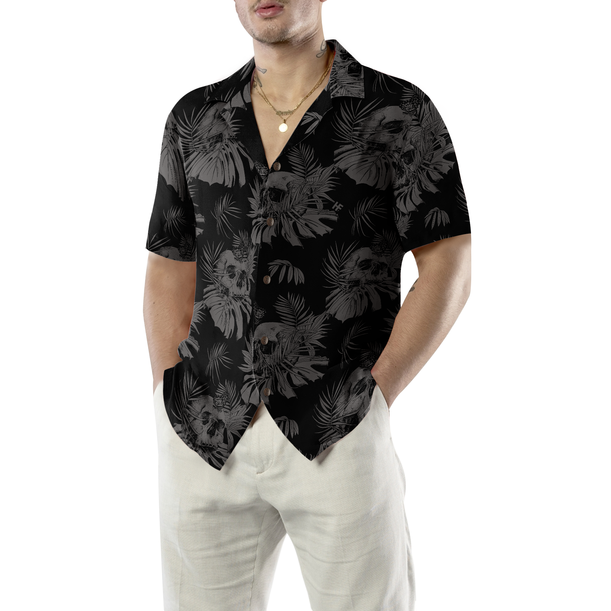 Seamless Gothic Skull With Butterfly Goth Hawaiian Shirt - Hyperfavor