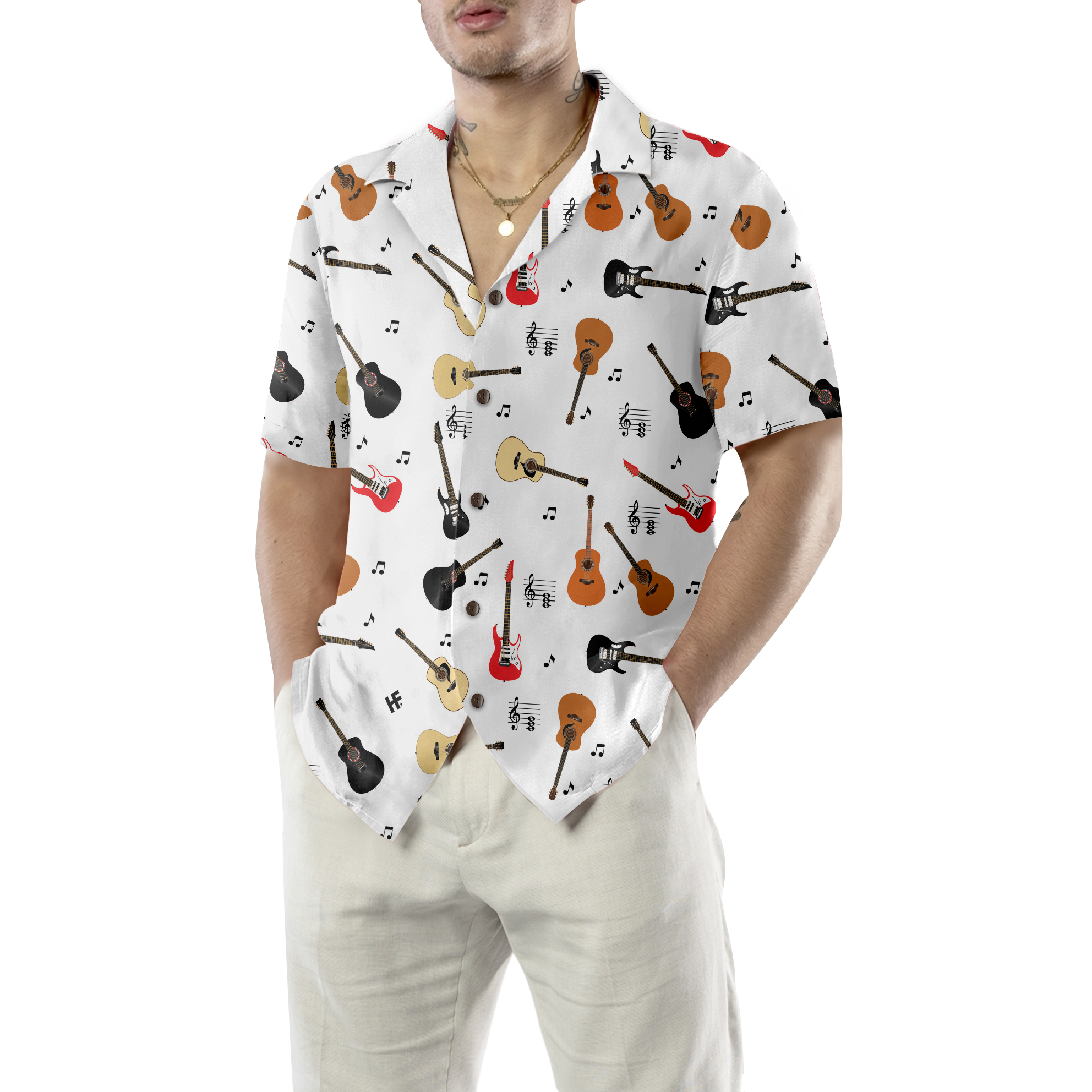 Guitar Musical Note Hawaiian Shirt - Hyperfavor