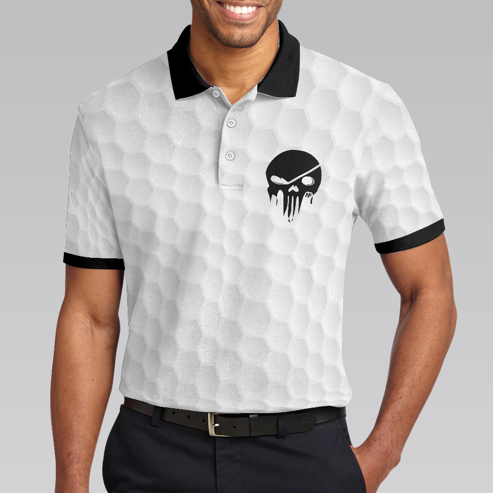 Golf Ball Pattern Skull Polo Shirt, Black And White American Flag Polo Shirt, Best Golf Shirt For Men - Hyperfavor