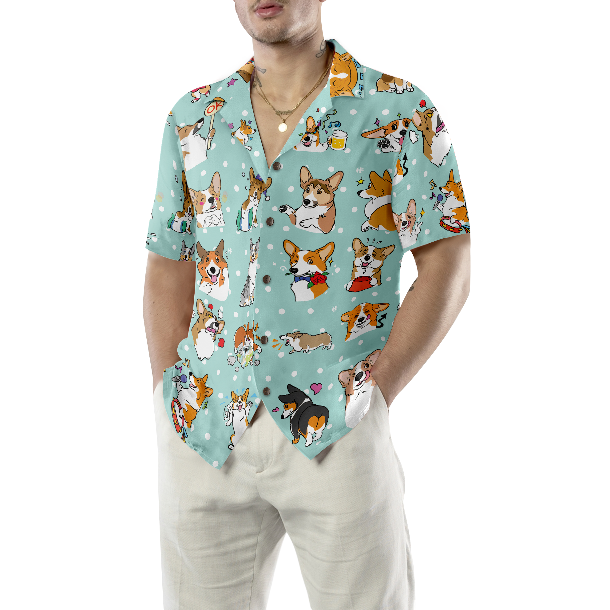 Cartoon Welsh Corgi Hawaiian Shirt, Best Dog Shirt For Corgi Lovers Gifts - Hyperfavor