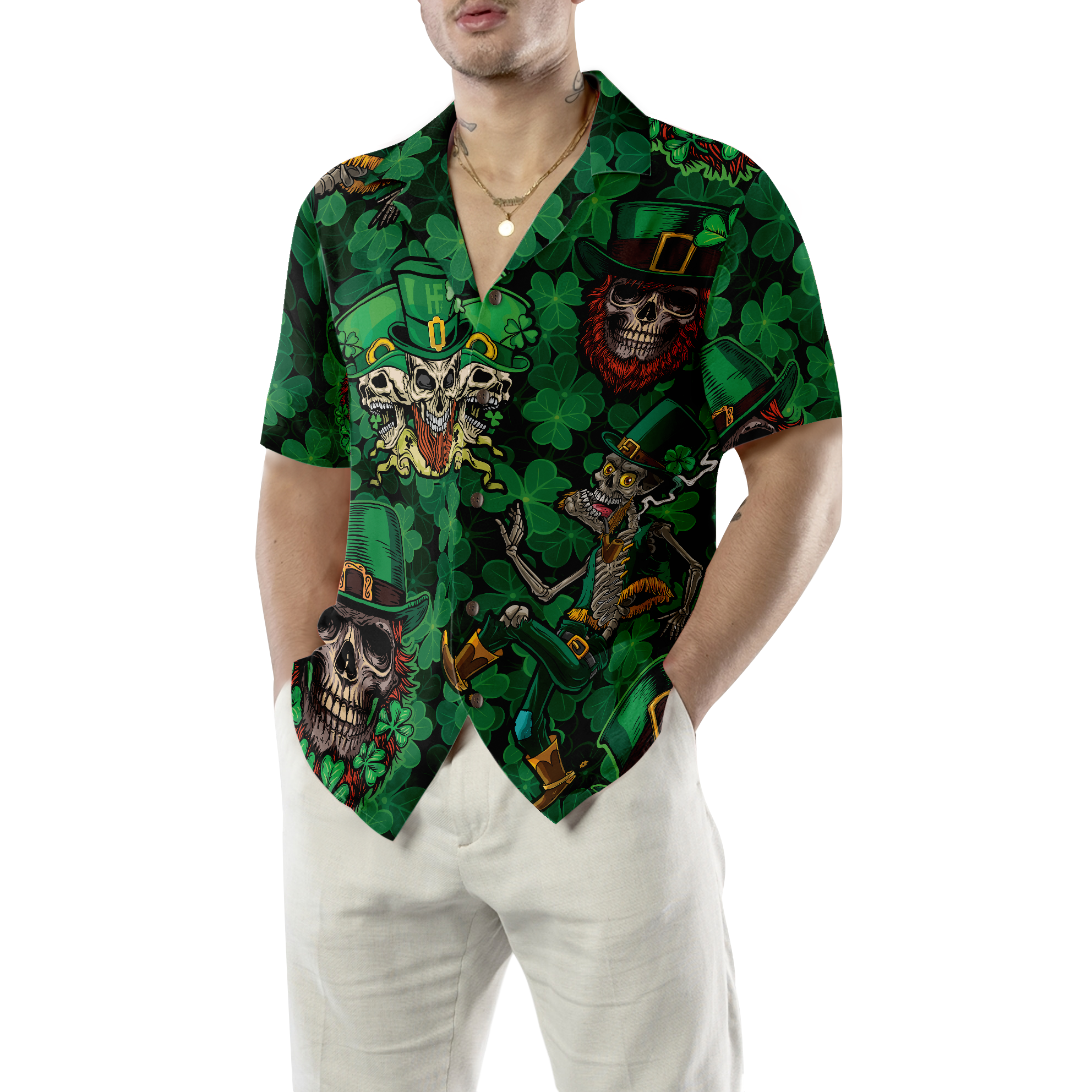 Leprechaun Skull Happy Saint Patrick's Day Hawaiian Shirt - Hyperfavor