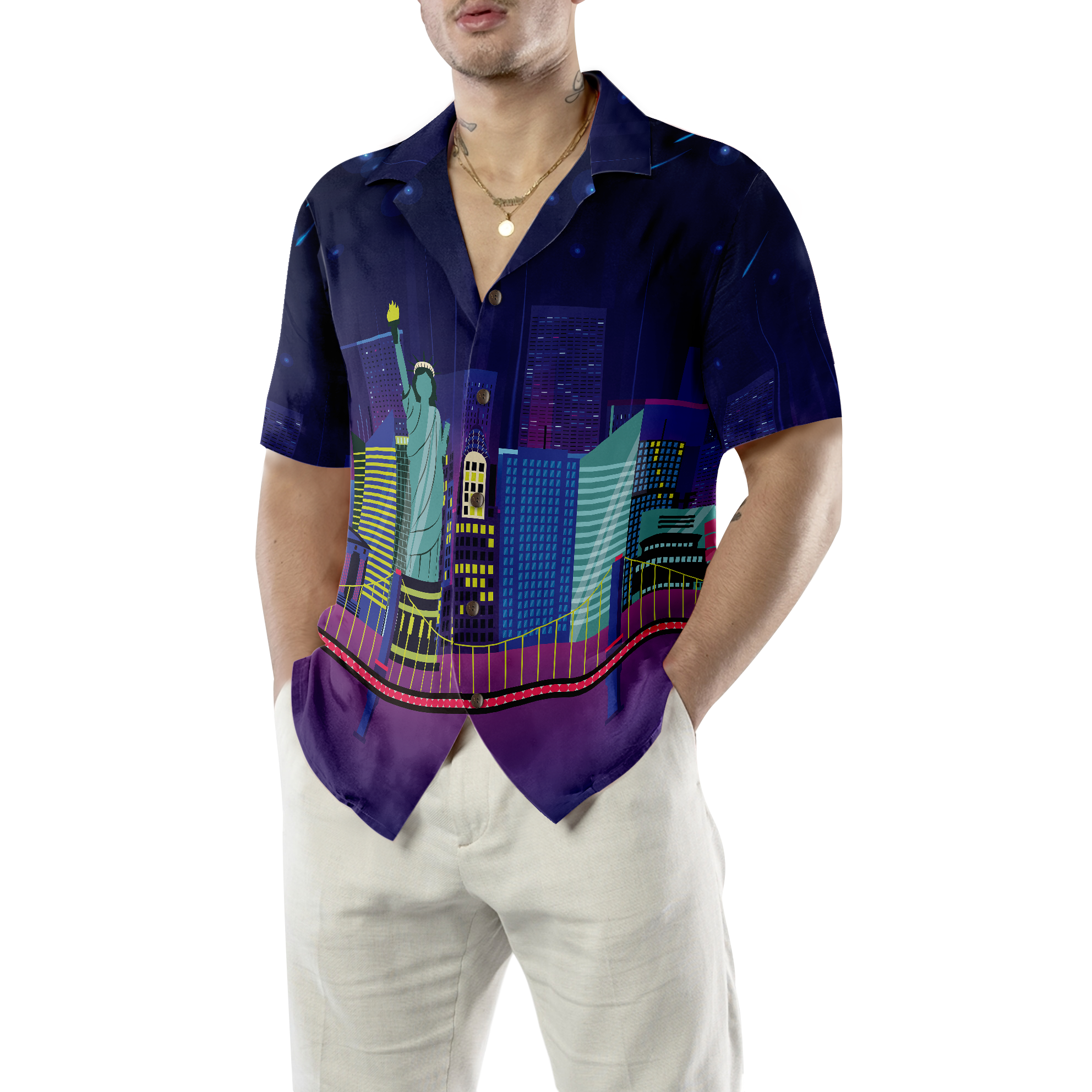 New York City By Night Hawaiian Shirt - Hyperfavor