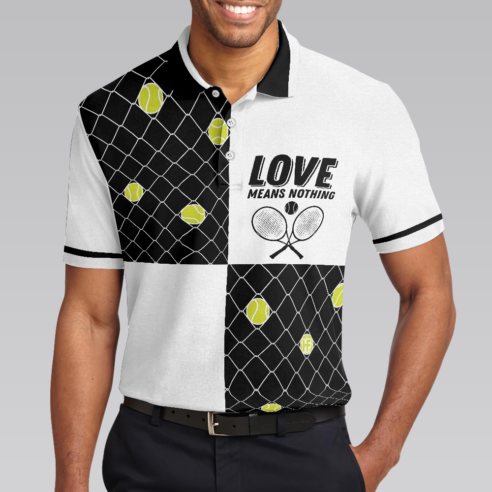 Love Means Nothing Tennis Polo Shirt, Tennis Ball Stuck In Steal Wire Fence Polo Shirt, Best Tennis Shirt For Men - Hyperfavor