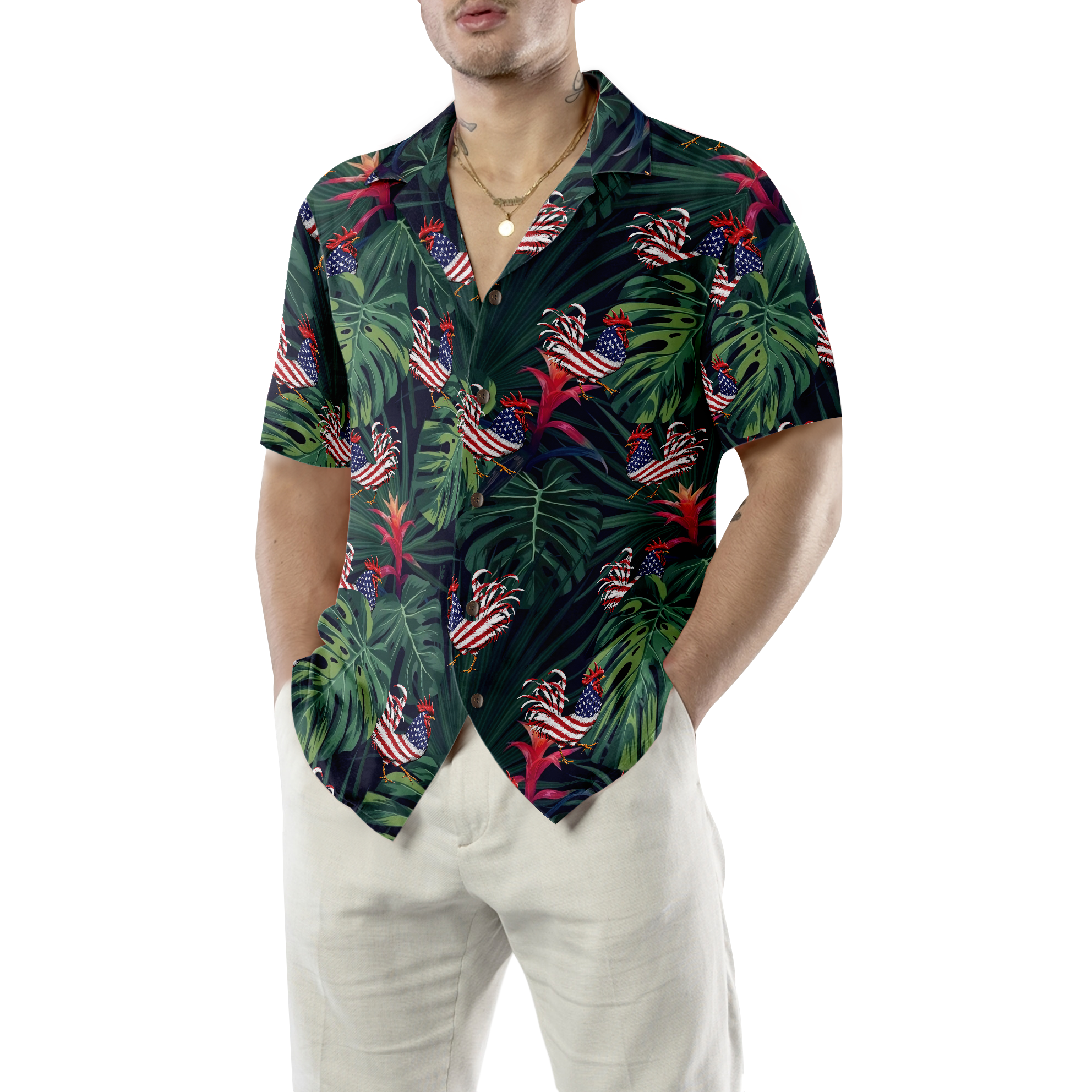 Chicken American Flag Tropical Hawaiian Shirt - Hyperfavor