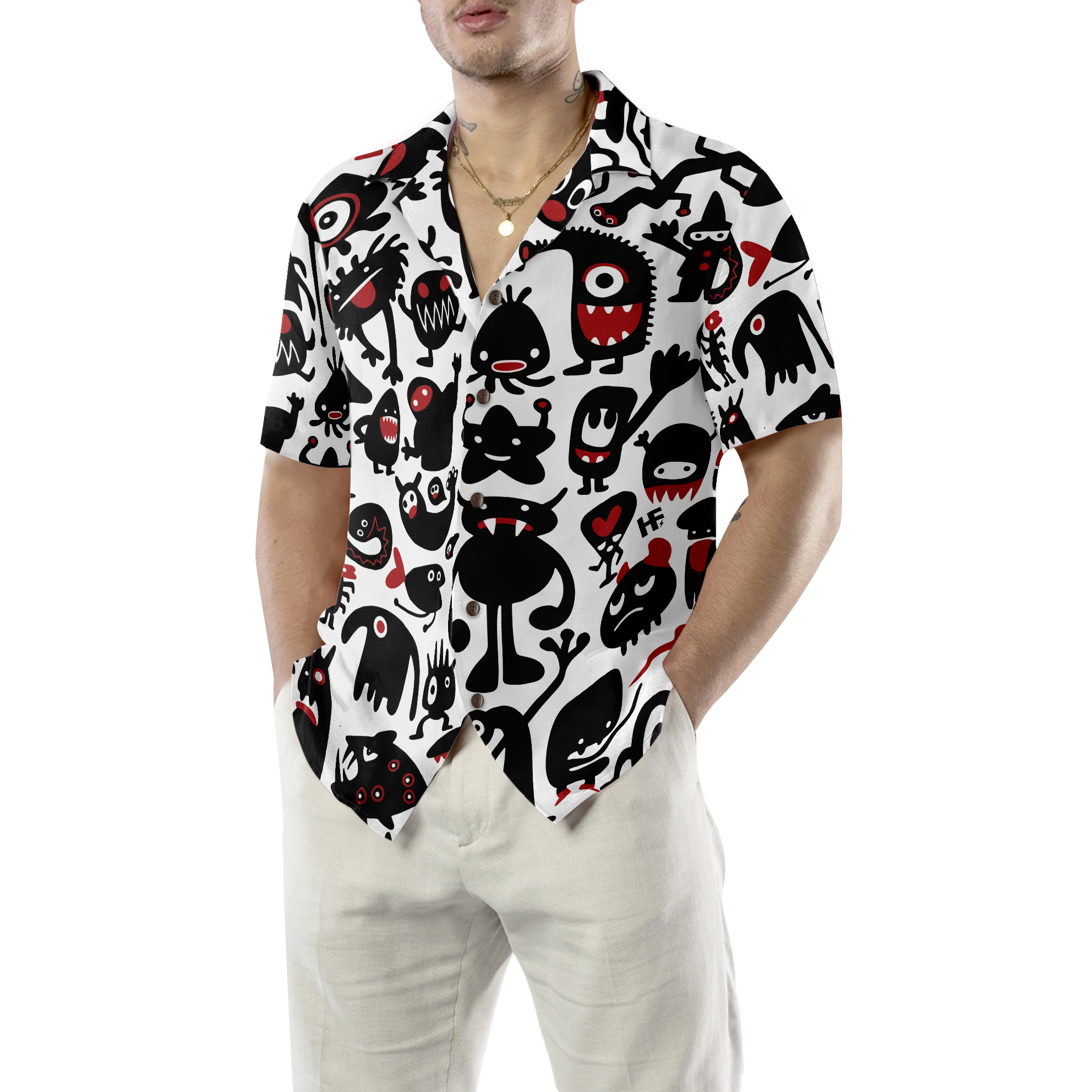 Black Monsters For Halloween Hawaiian Shirt - Hyperfavor