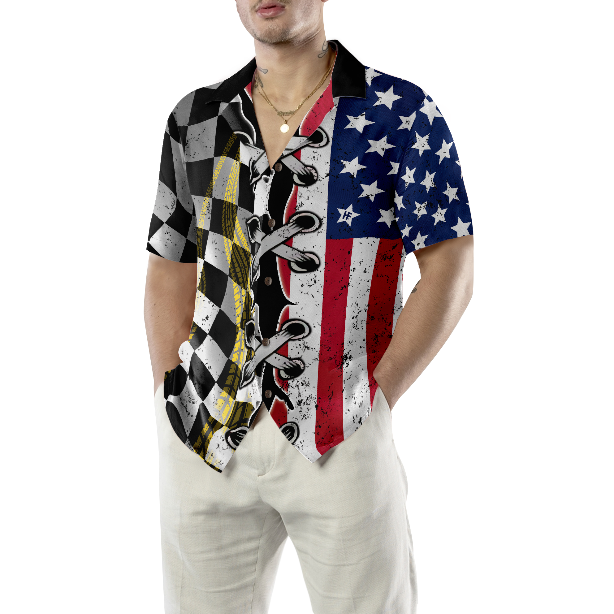 Dirt Track Racing Flag Hawaiian Shirt - Hyperfavor