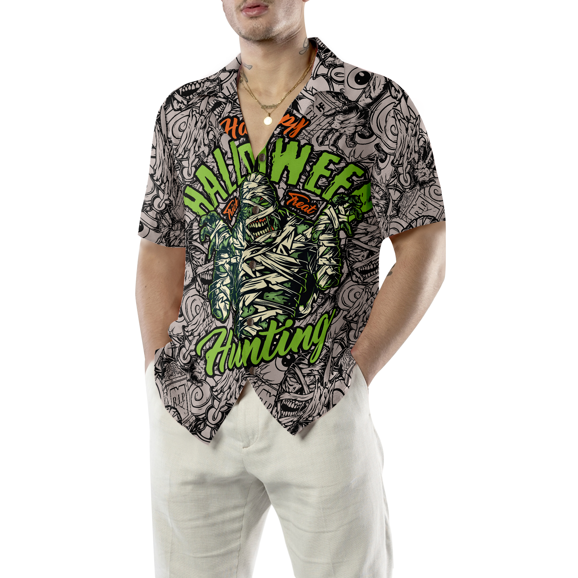 Halloween Vintage Scary Mummy Hawaiian Shirt - Hyperfavor