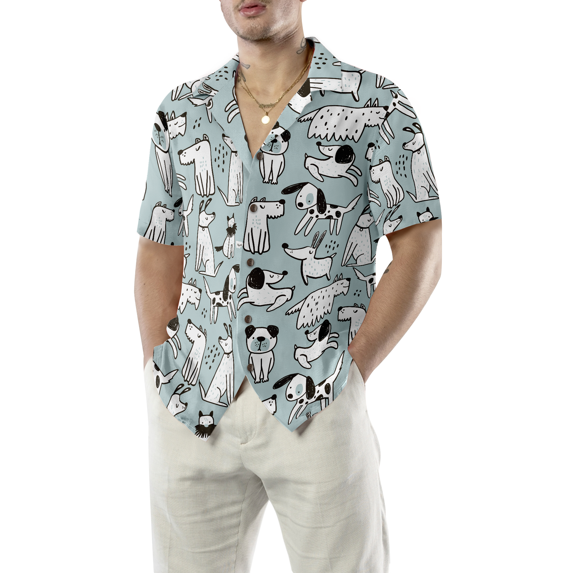 Seamless Pattern With Cute Dogs Hawaiian Shirt - Hyperfavor