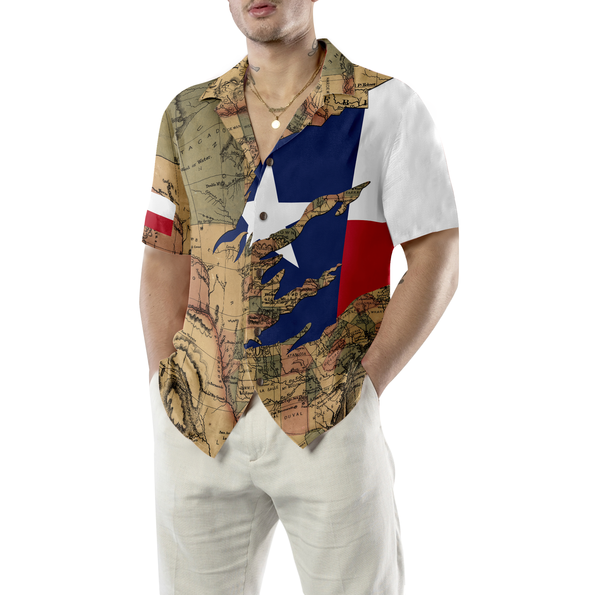 Patriotic Texas Hawaiian Shirt For Men, Texas Flag Shirt, Proud Texas Map Pattern Shirt For Men - Hyperfavor