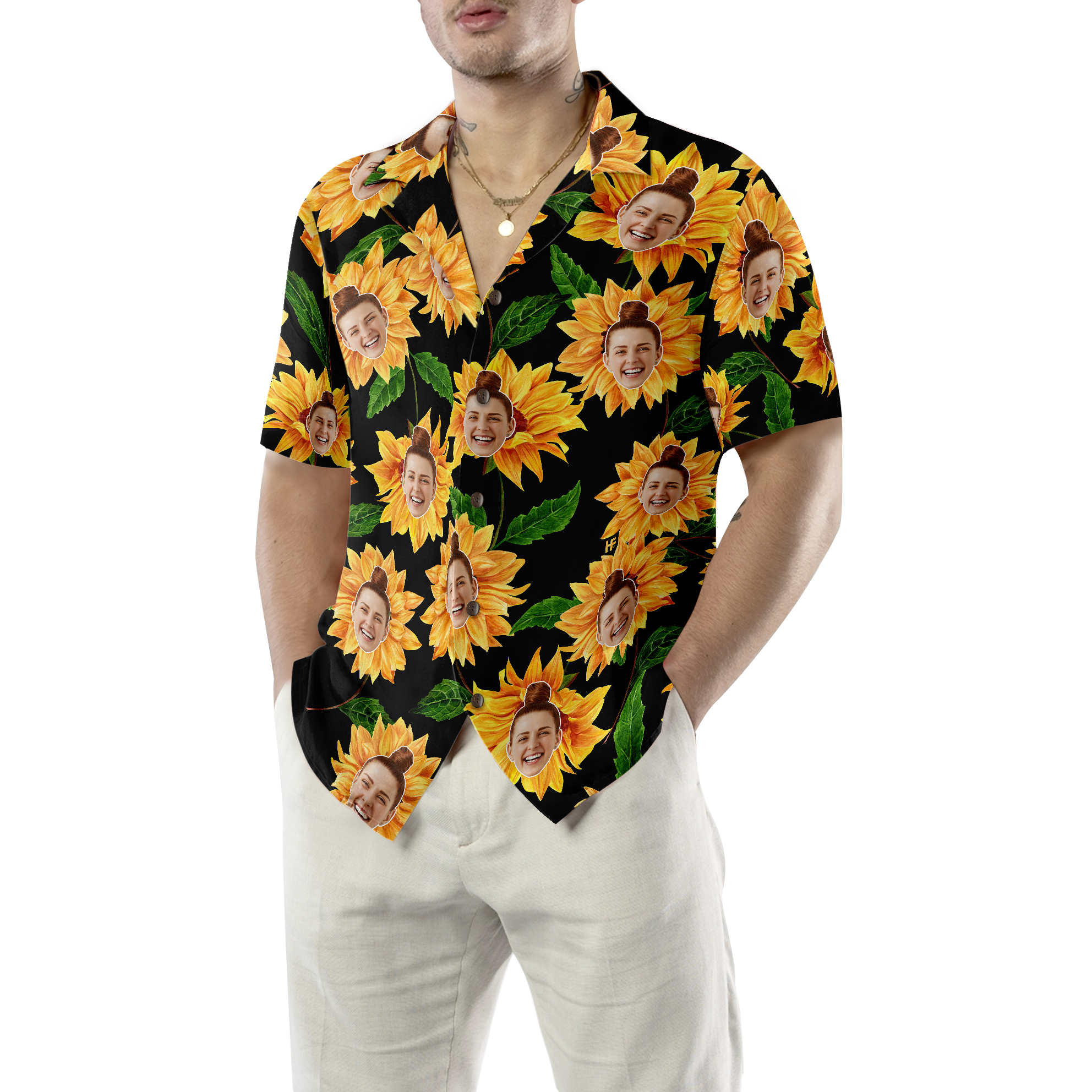 Funny Custom Face Sunflower 01 Custom Hawaiian Shirt - Hyperfavor