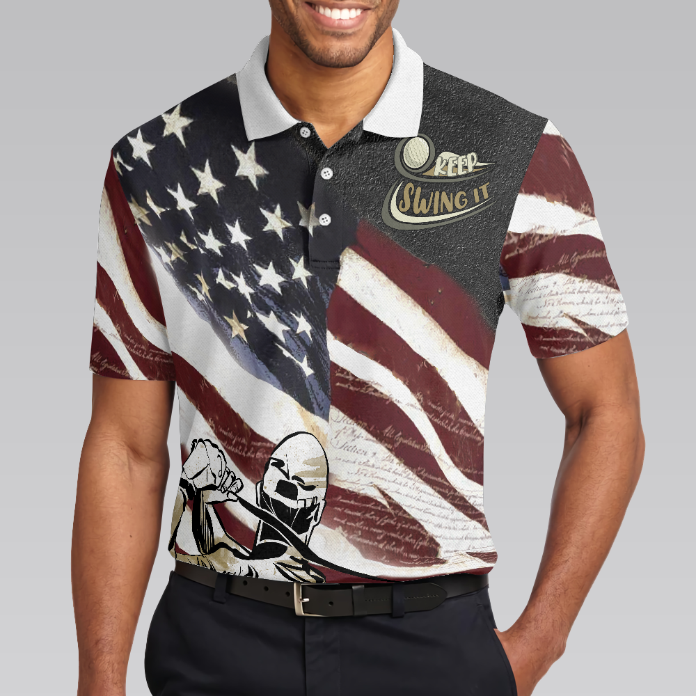 Keep Swing It American Flag Golf Club Polo Shirt, USA Flag Polo Shirt, Best Golf Shirt For Men - Hyperfavor