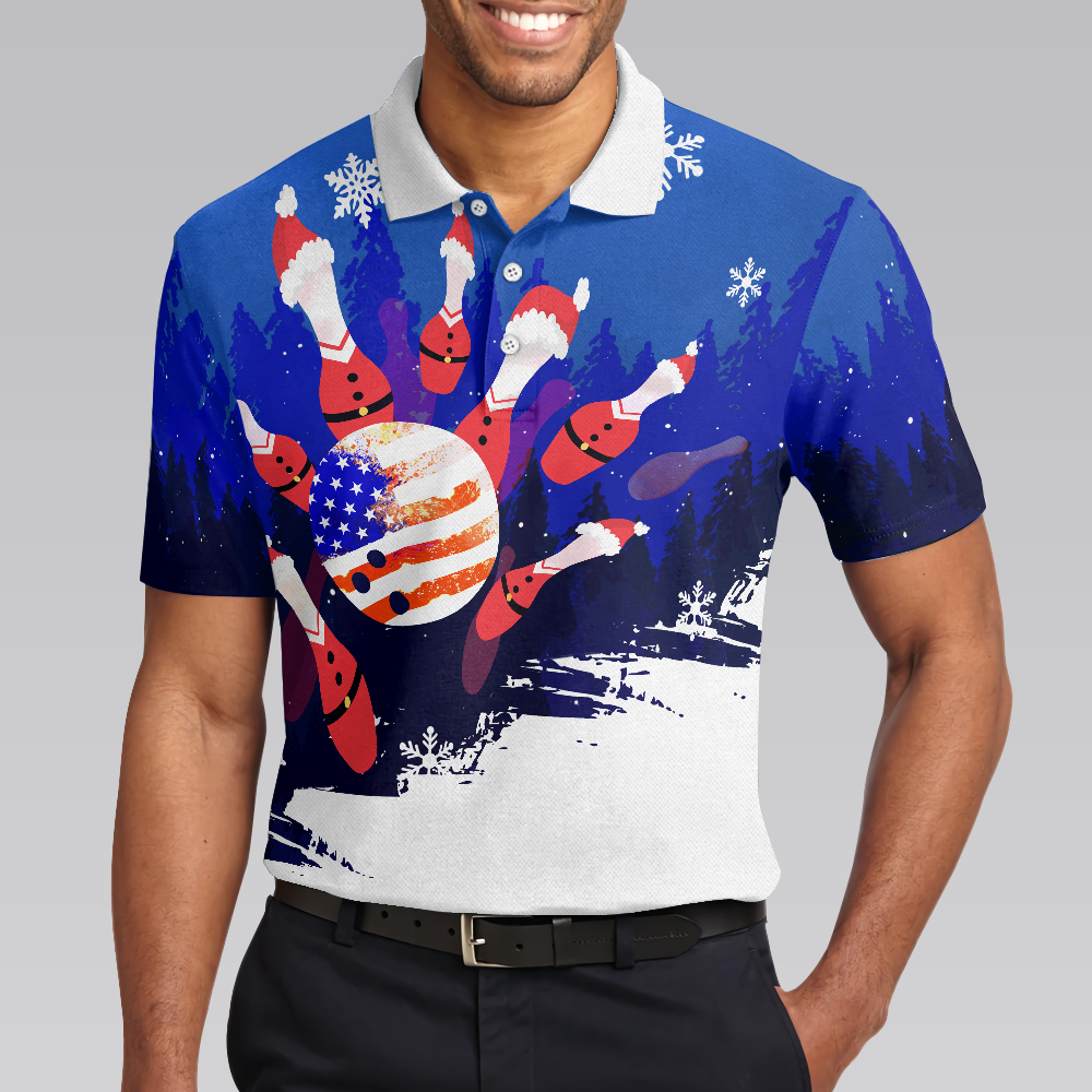 Chritsmas Bowling with Santa Pins Mens Polo Shirts - Hyperfavor