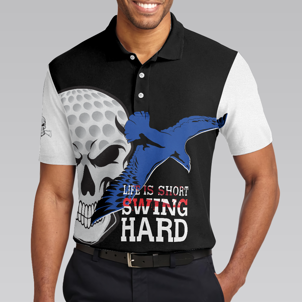 Life is Short Swing Hard Skull Albatross Polo Shirt, Golf Shirt For Men, Cool Gift For Golfers - Hyperfavor