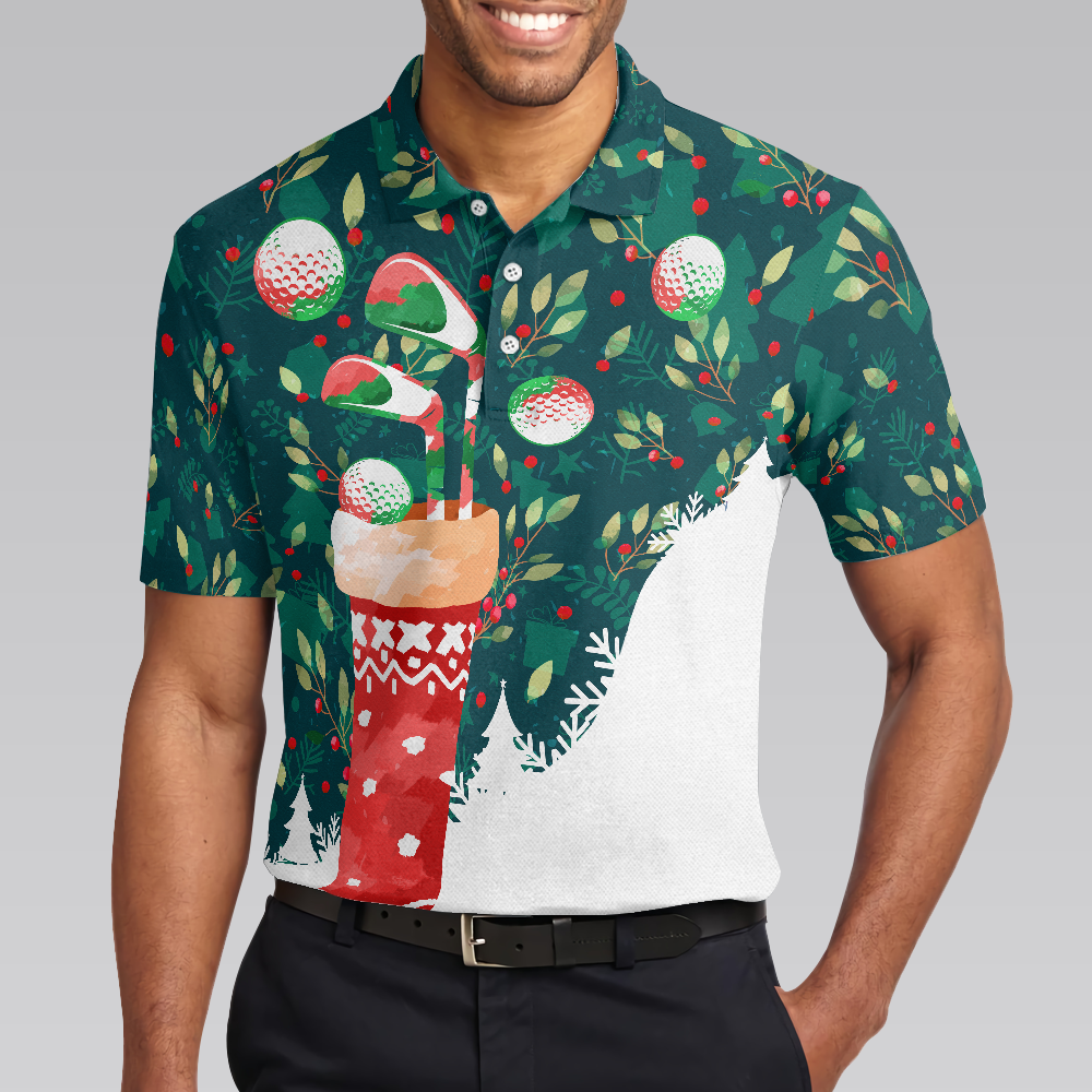 Christmas Golf Polo Shirts For Men and Women, Christmas Socks With Golf Balls Pattern Mens Shirt Short Sleeve - Hyperfavor