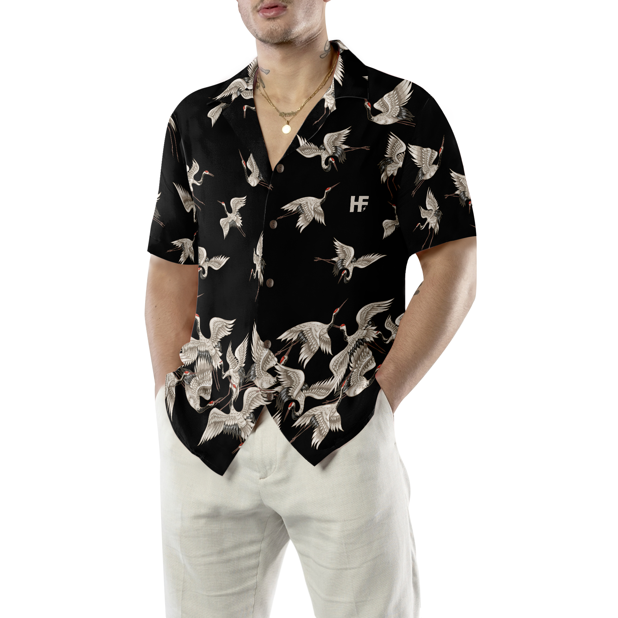 Oriental Red-headed Crane Hawaiian Shirt - Hyperfavor