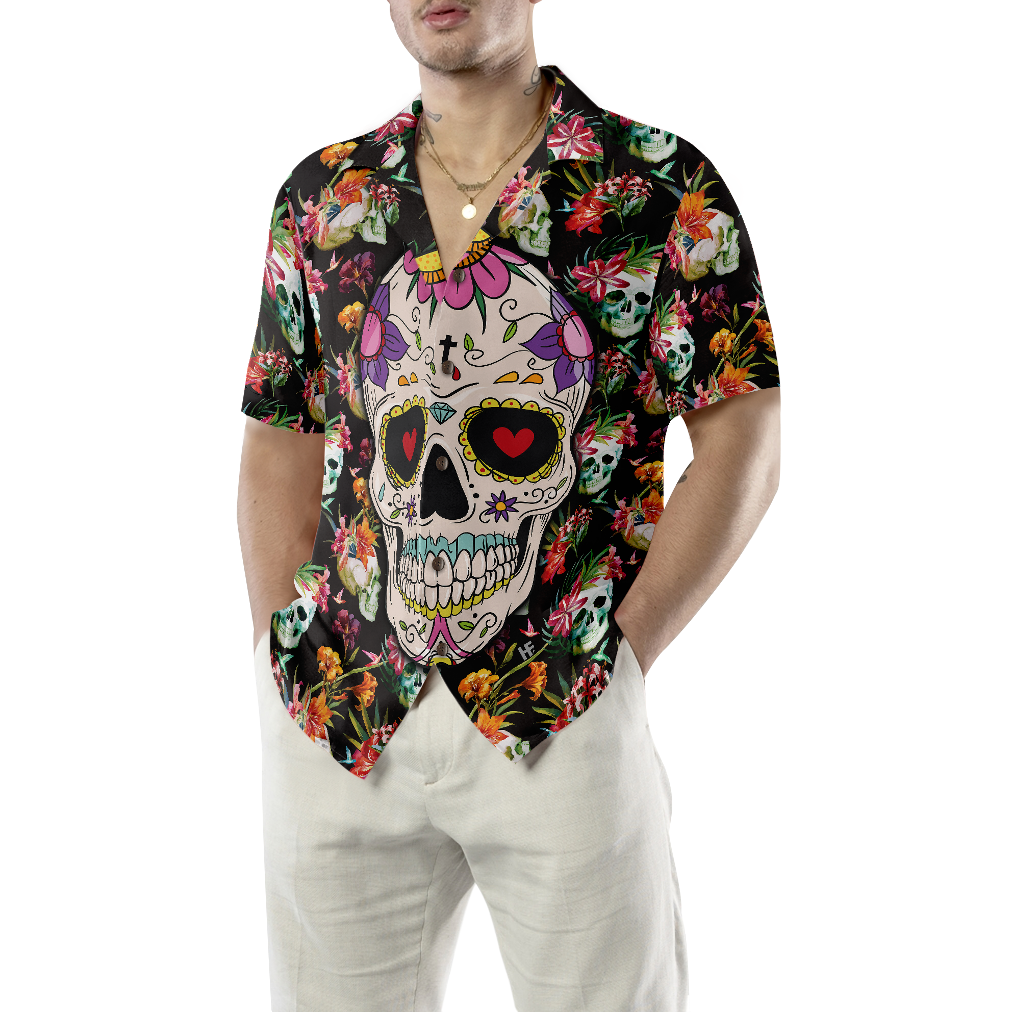 The Tropical Floral Skull Hawaiian Shirt - Hyperfavor