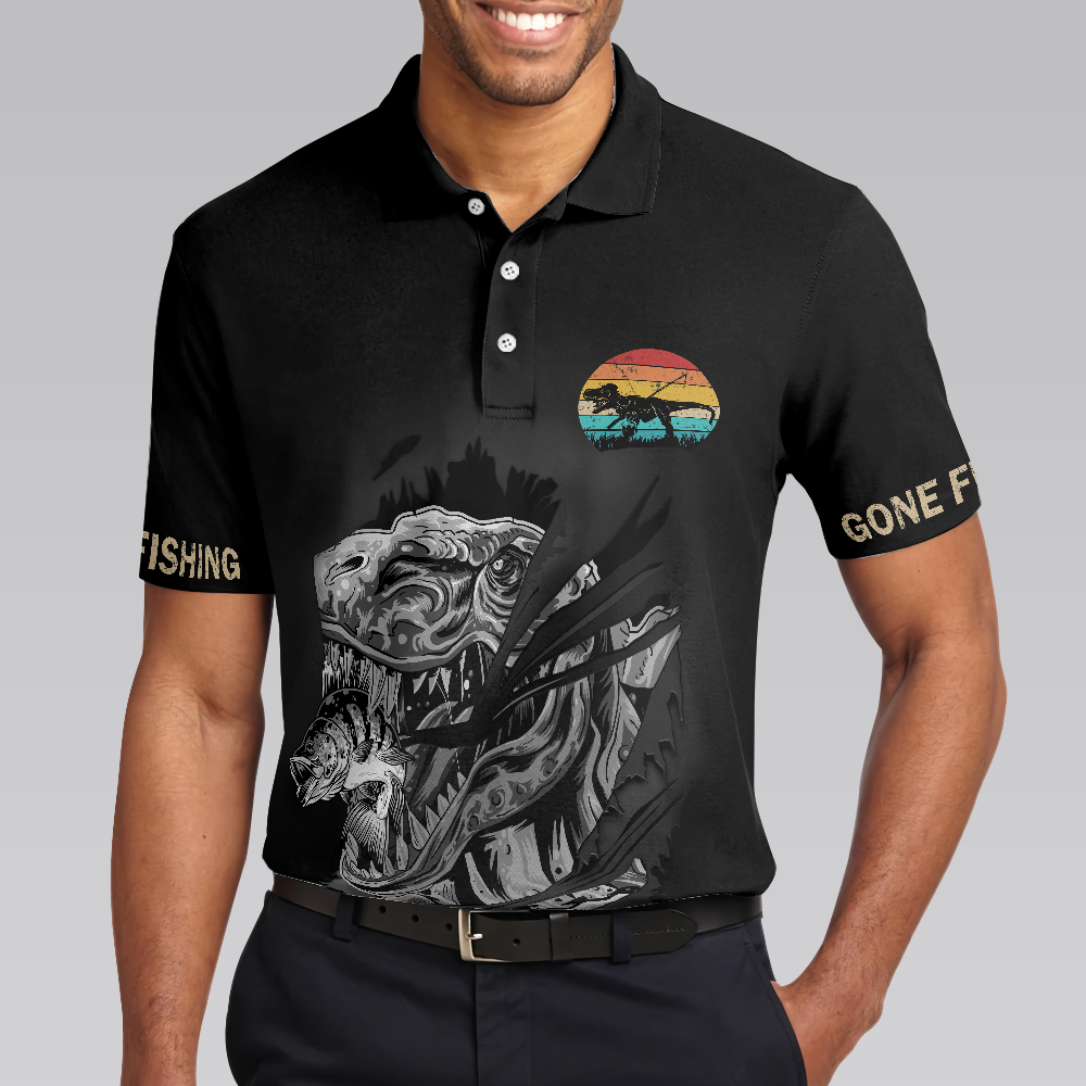 Fishsaurus Rex I'm Not Anti Social Polo Shirt, Gone Fishing Polo Shirt, Best Fishing Shirt For Men - Hyperfavor