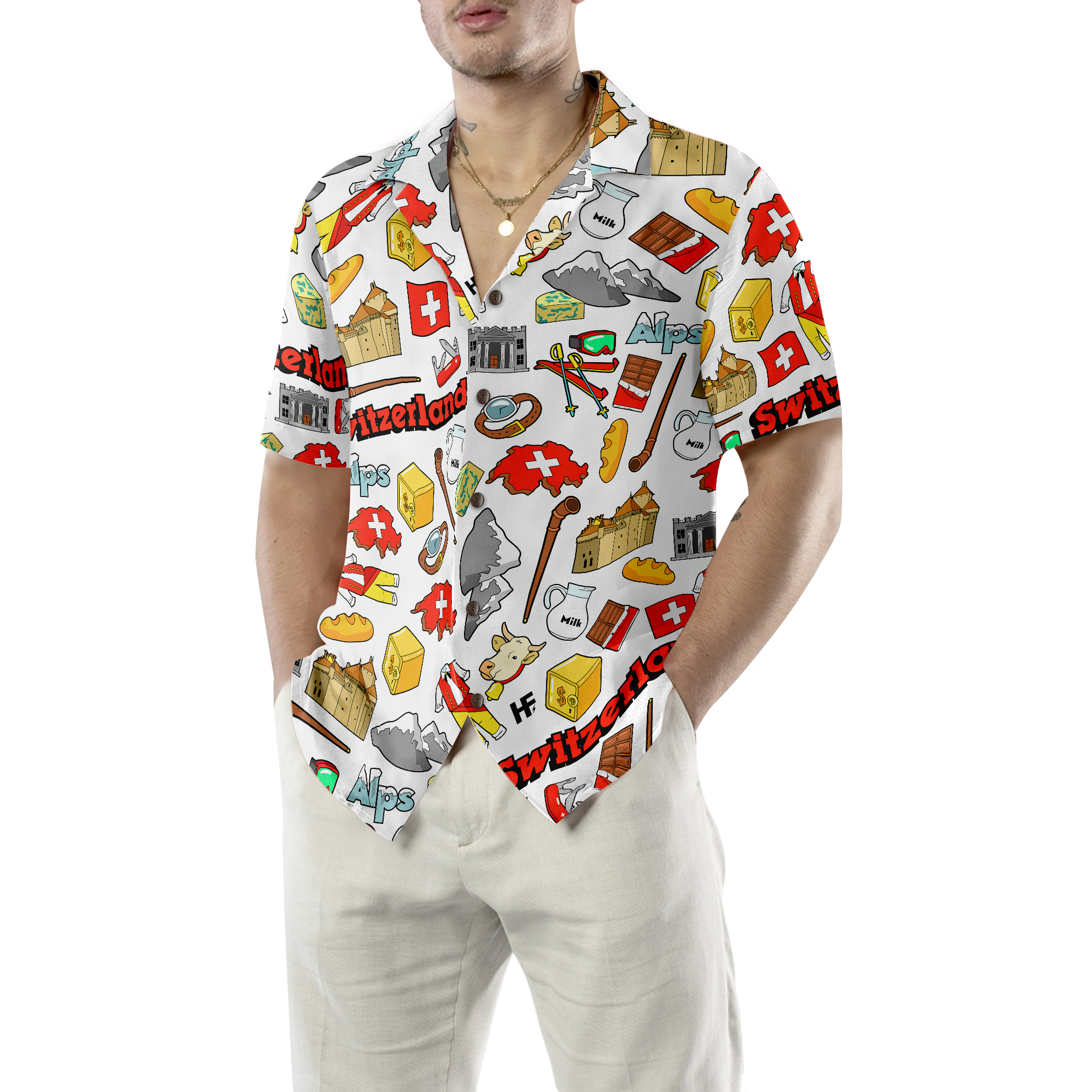 I Love Switzerland Doodle Hawaiian Shirt - Hyperfavor