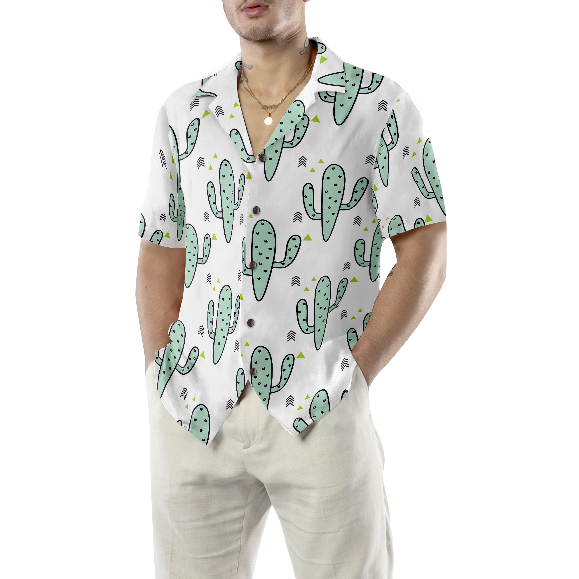 Green Mint Cactuses Hawaiian Shirt - Hyperfavor