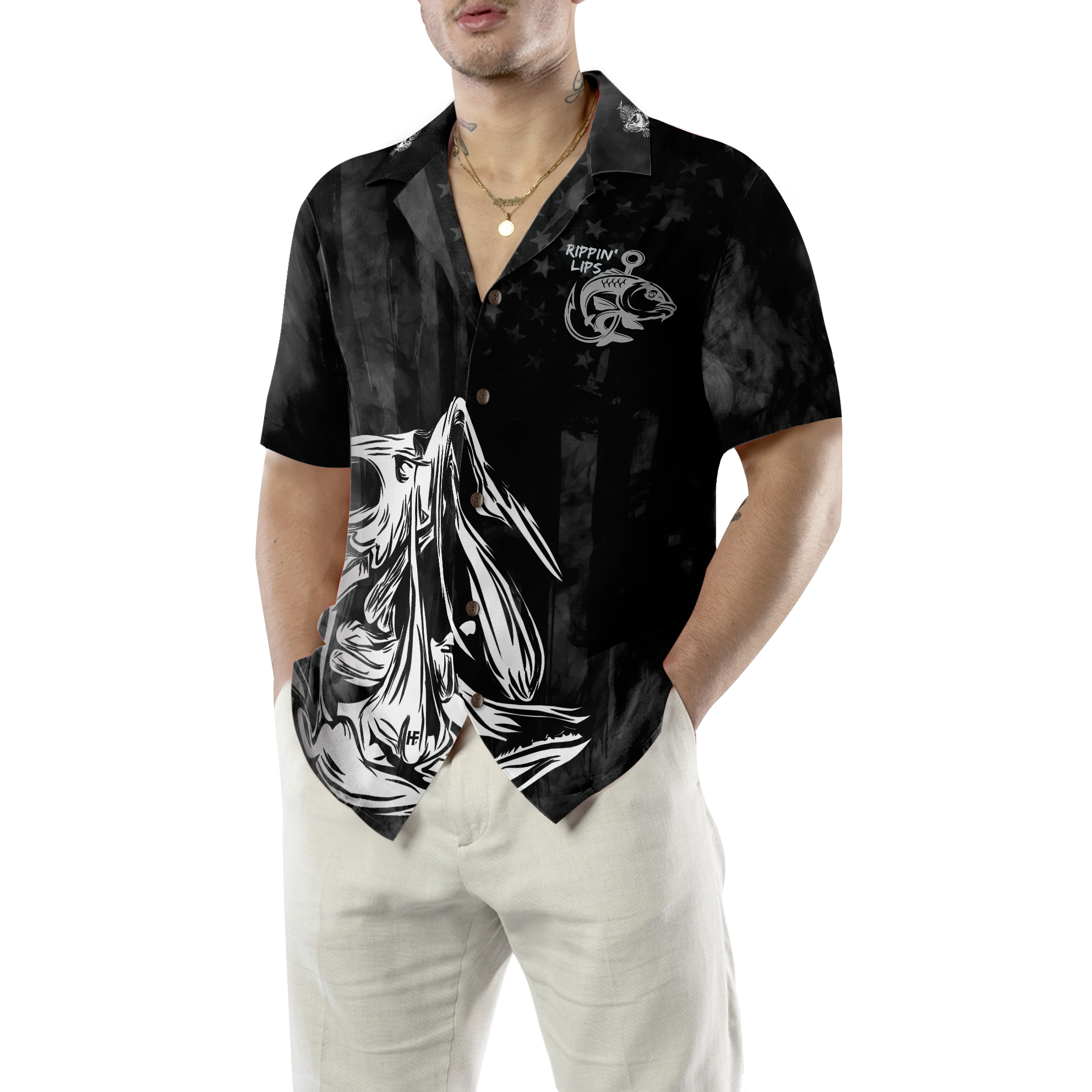 Rippin' Lips Skull Fish Skeleton Hawaiian Shirt - Hyperfavor