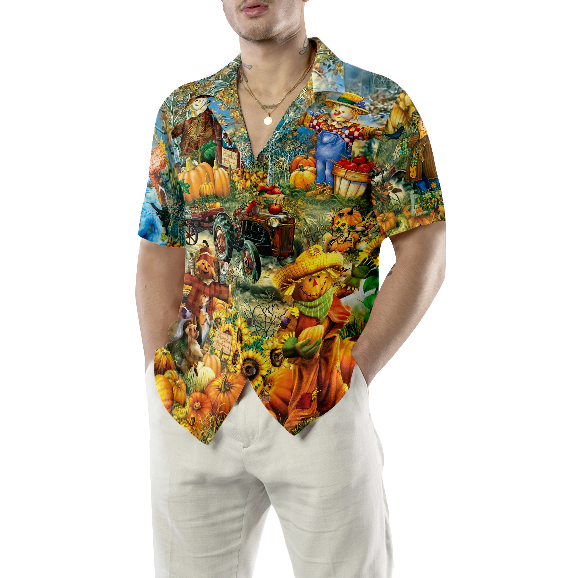 Smiley Pumpkin On The Farm Thanksgiving Hawaiian Shirt, Unique Thanksgiving Gift Idea - Hyperfavor