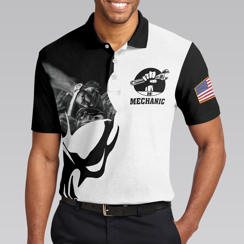 Mechanic Proud Skull Polo Shirt, Black And White If You Think You Can Do My Job Polo Shirt, Mechanic Shirt For Men - Hyperfavor