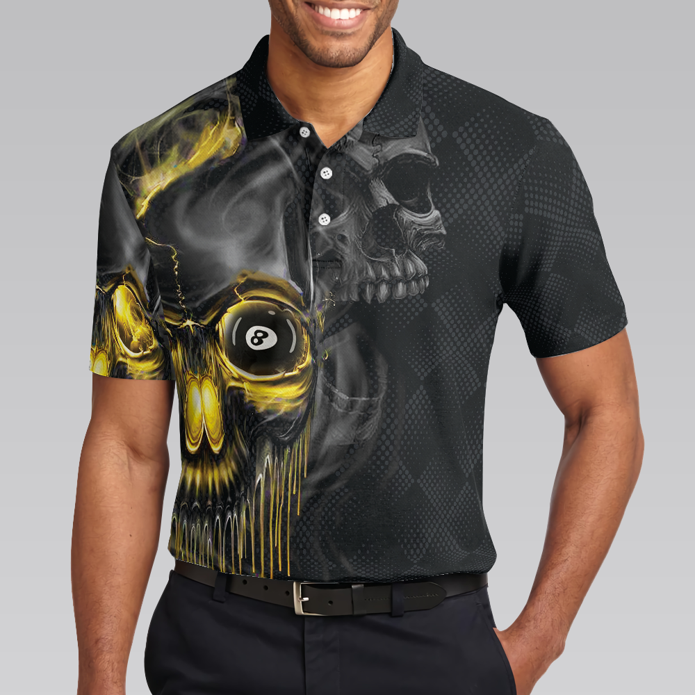 Skull Billiards Polo Shirt, Black Skull Billiards Shirt Design For Men, Scary Halloween Gift Idea - Hyperfavor