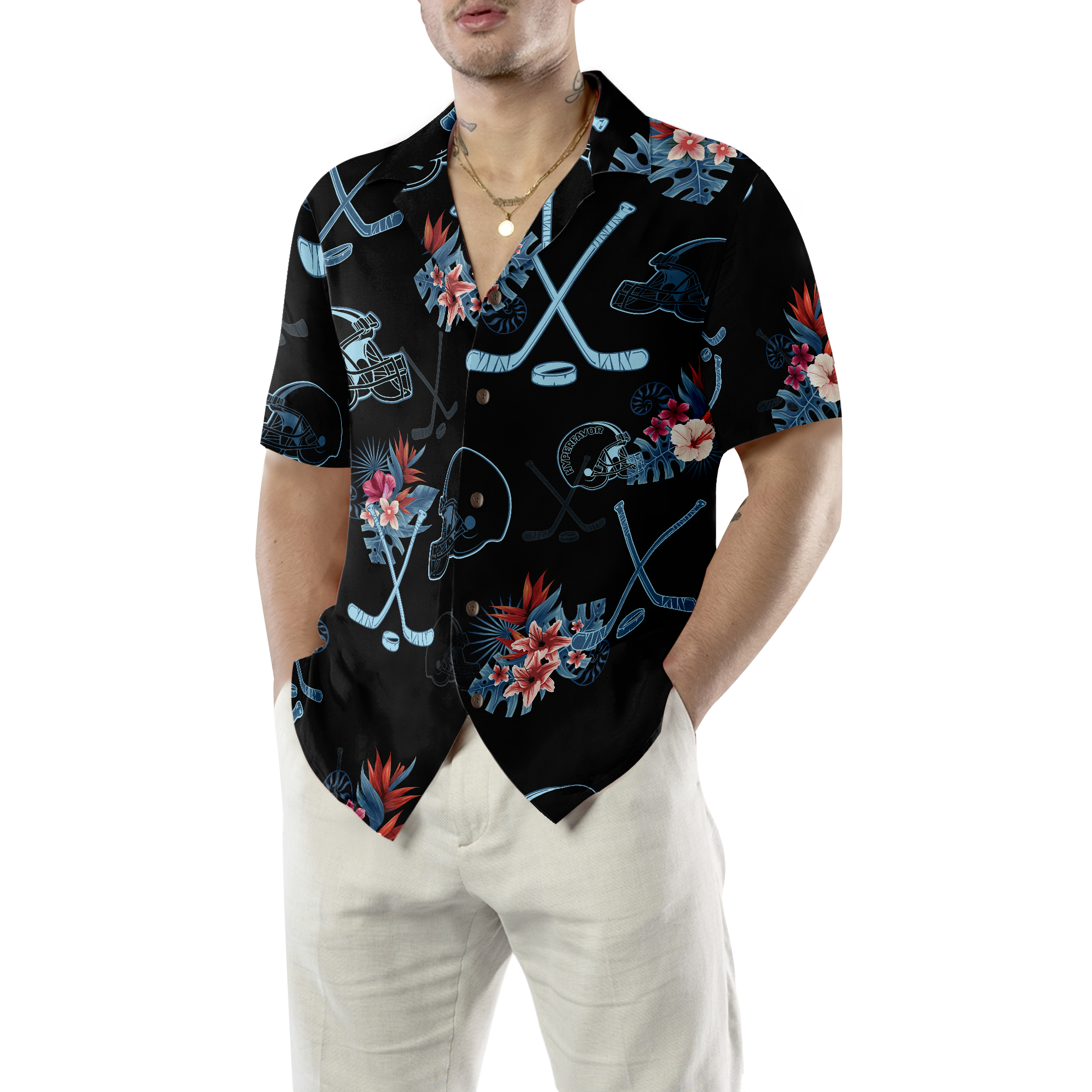 Hockey Helmet Tropical Pattern Hawaiian Shirt - Hyperfavor