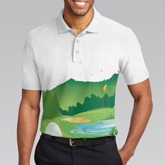 Green Golf Course Short Sleeve All Over Print Polo Shirt, Unique Golf Shirt For Men, Cool Gift For Golfers - Hyperfavor