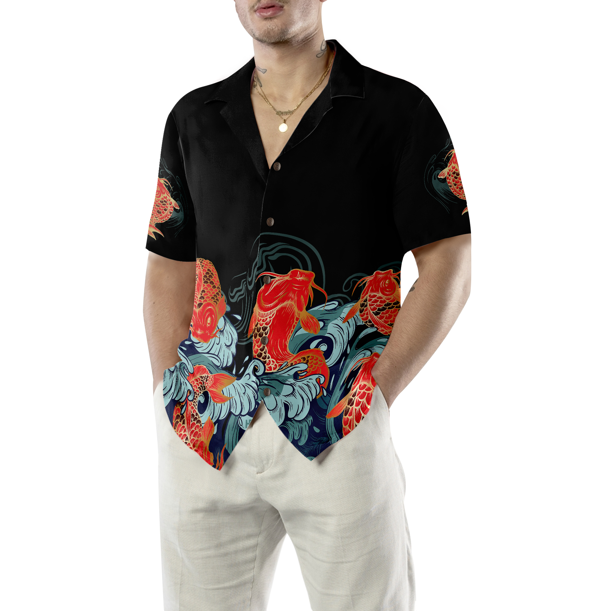 Golden Koi Fish Hawaiian Shirt - Hyperfavor