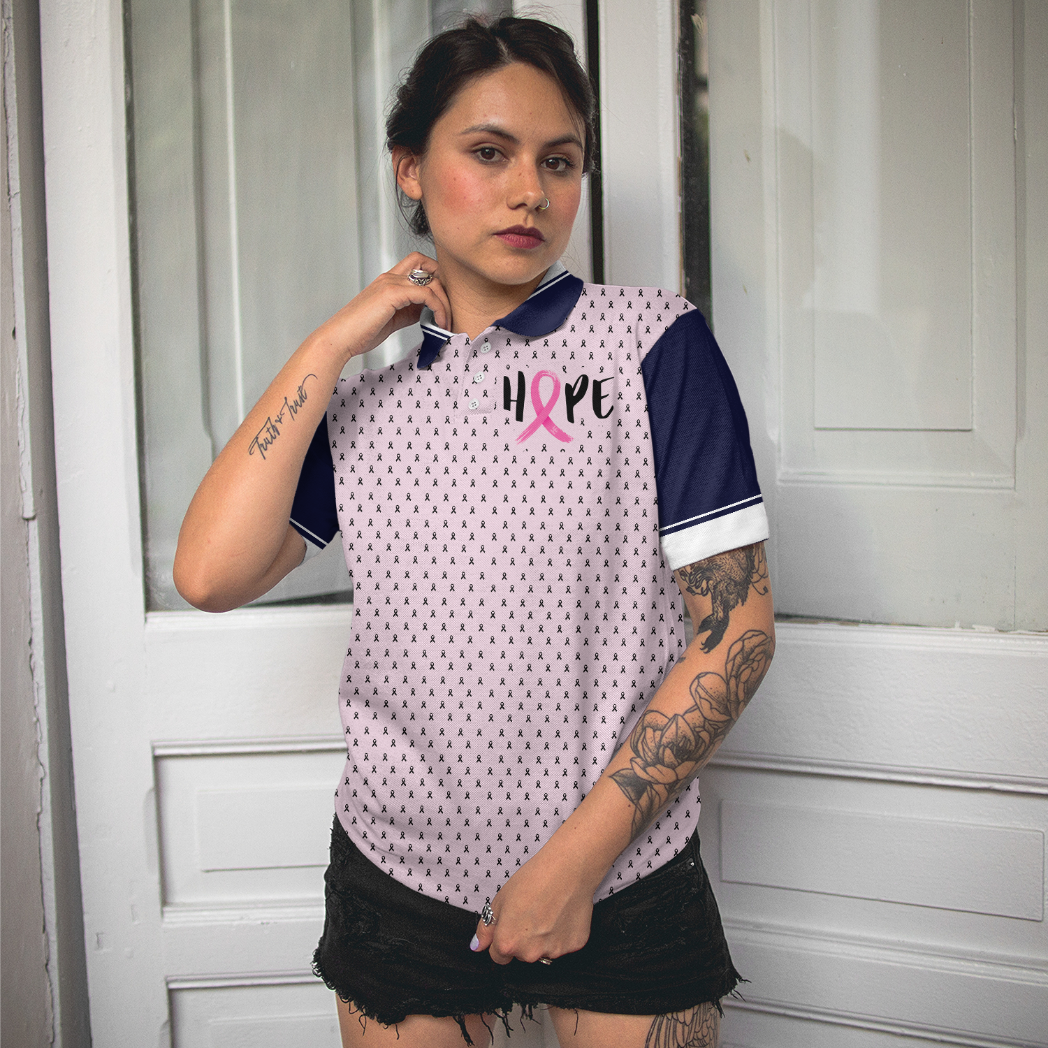 You Picked The Wrong Girl Breast Cancer Awareness Short Sleeve Women Polo Shirt, Breast Cancer Shirt For Women - Hyperfavor