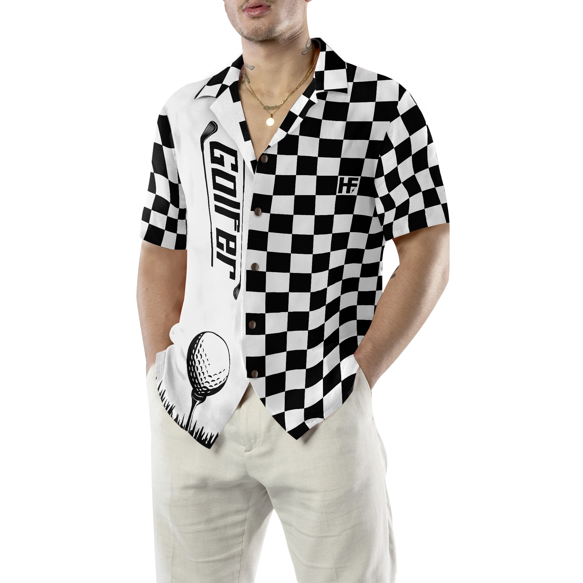 Checkerboard Style Golfer Hawaiian Shirt - Hyperfavor