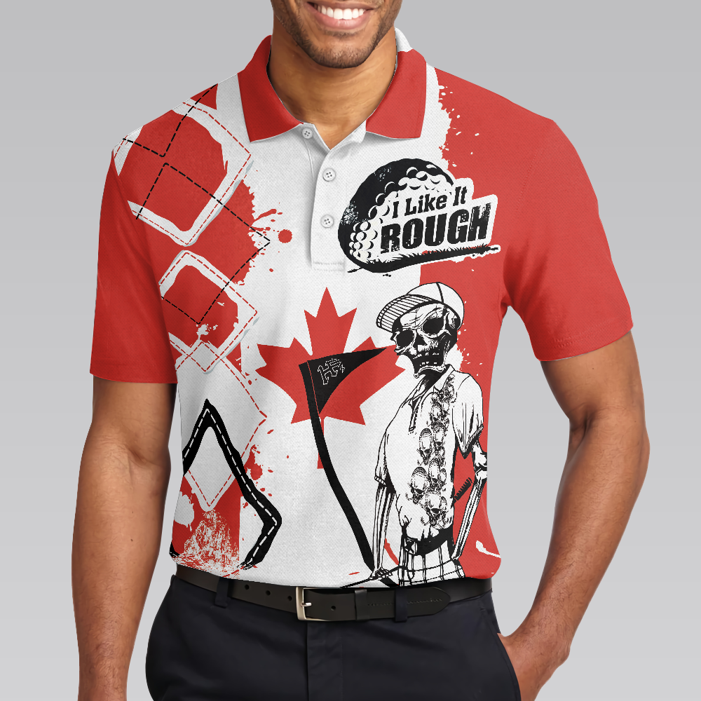 Golf I Like It Rough Canada Flag Polo Shirt, Argyle Pattern Skeleton Golfing Polo Shirt, Funny Golf Shirt For Men - Hyperfavor