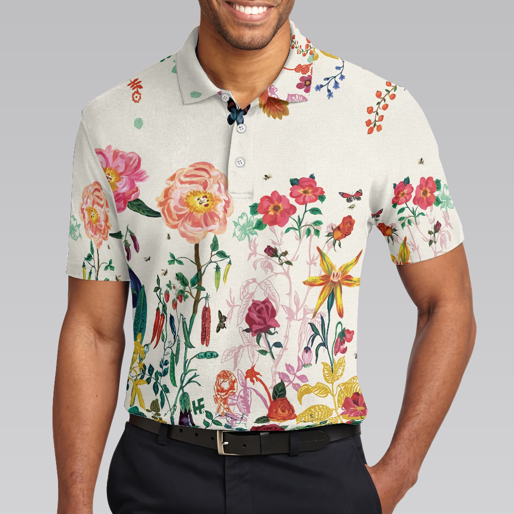 Tropical Floral Summer Polo Shirt, Floral Print Tropical Polo Shirt For Summer, Best Summer Vibe Shirt - Hyperfavor